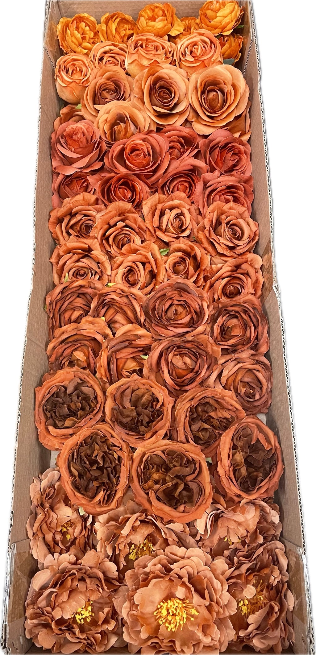 50/60 PCS Artificial Flower Heads (AT1), Terracotta, Burnt Orange, Rust Orange & Caramel Brown Mixed Colors for Wedding & DIY Decor