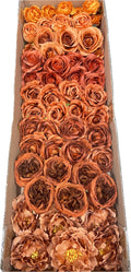 50/60 PCS Artificial Flower Heads (AT1), Terracotta, Burnt Orange, Rust Orange & Caramel Brown Mixed Colors for Wedding & DIY Decor
