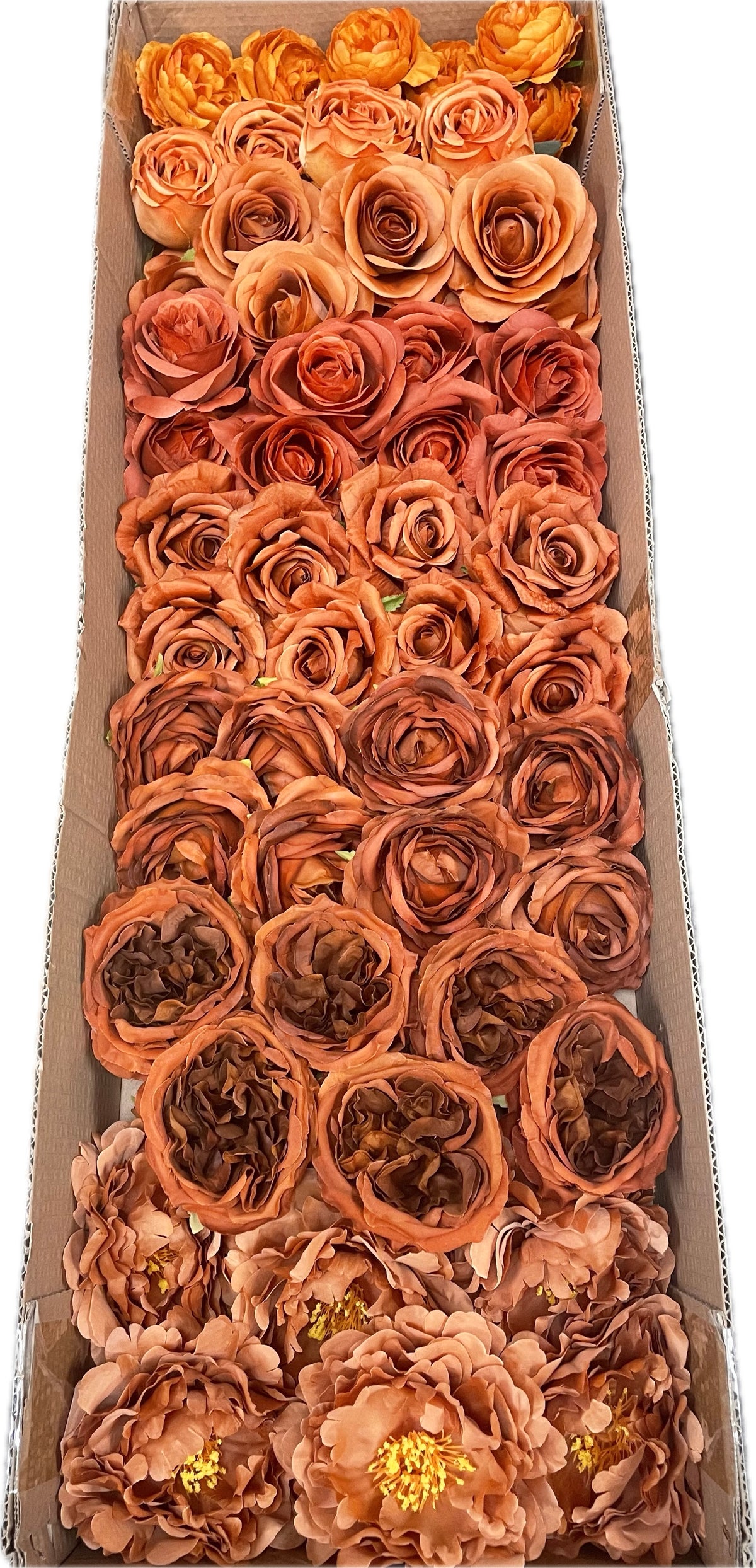 50/60 PCS Artificial Flower Heads (AT1), Terracotta, Burnt Orange, Rust Orange & Caramel Brown Mixed Colors for Wedding & DIY Decor