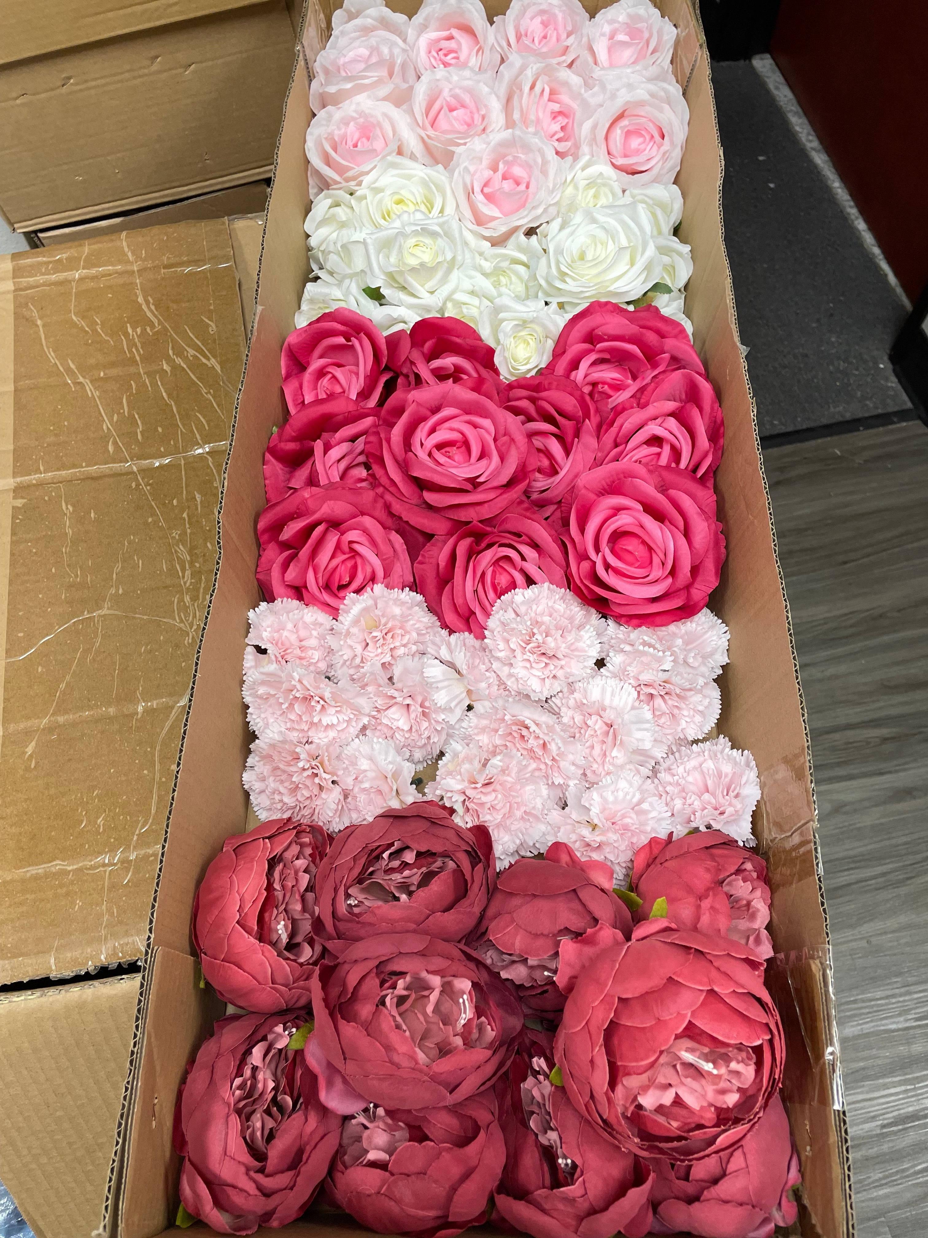60/70 PCS Artificial Flower Heads (AS2), Mixed Colors for Wedding & DIY Decor