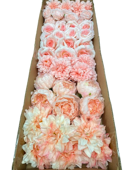 50/60 PCS All Pink Assorted Artificial Flower Heads (AP7), Peonies, Rose, Ranunculus & Dahlias