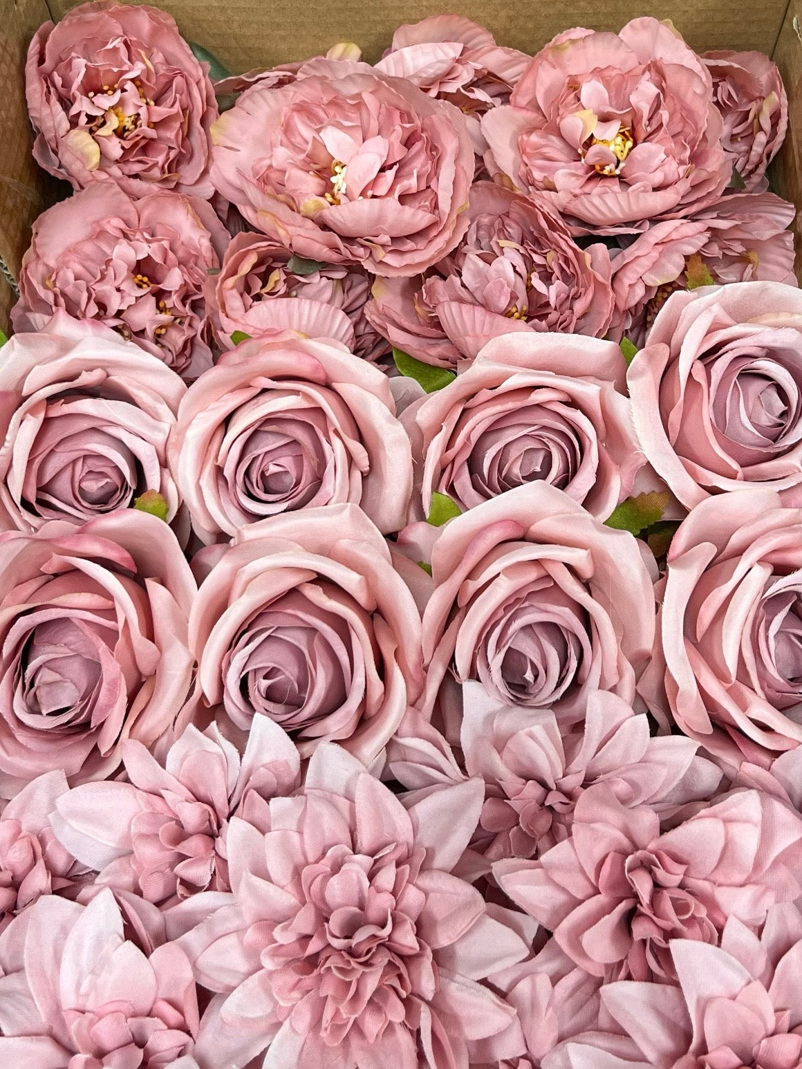 60 PCS All Dusty Blush Pink & Dusty Mauve Assorted Artificial Flower Heads (AD1), Peonies, Rose & Dahlias