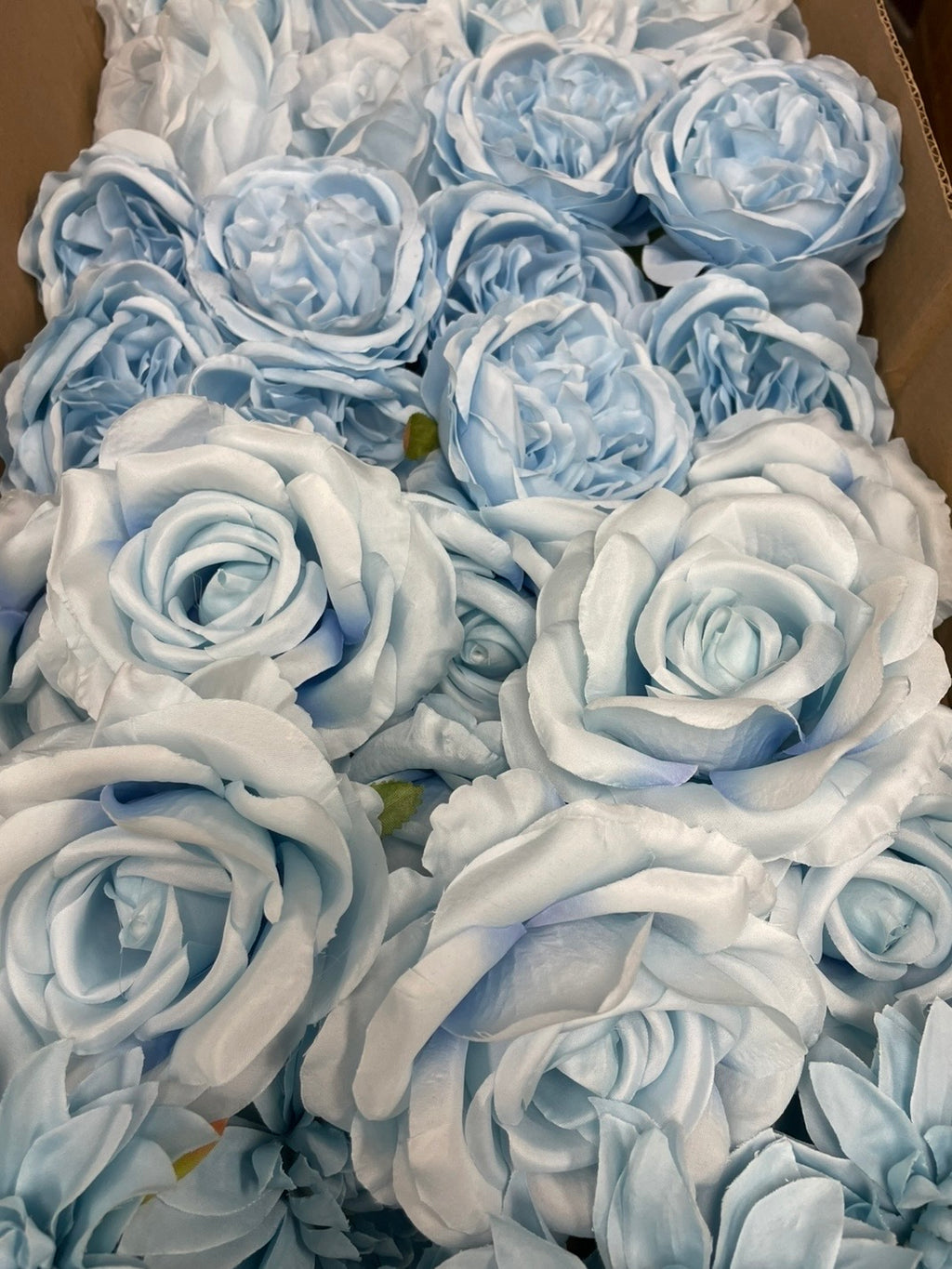 60 PCS All Light Blue Assorted Artificial Flower Heads B – Roses, Peonies, Dahlia
