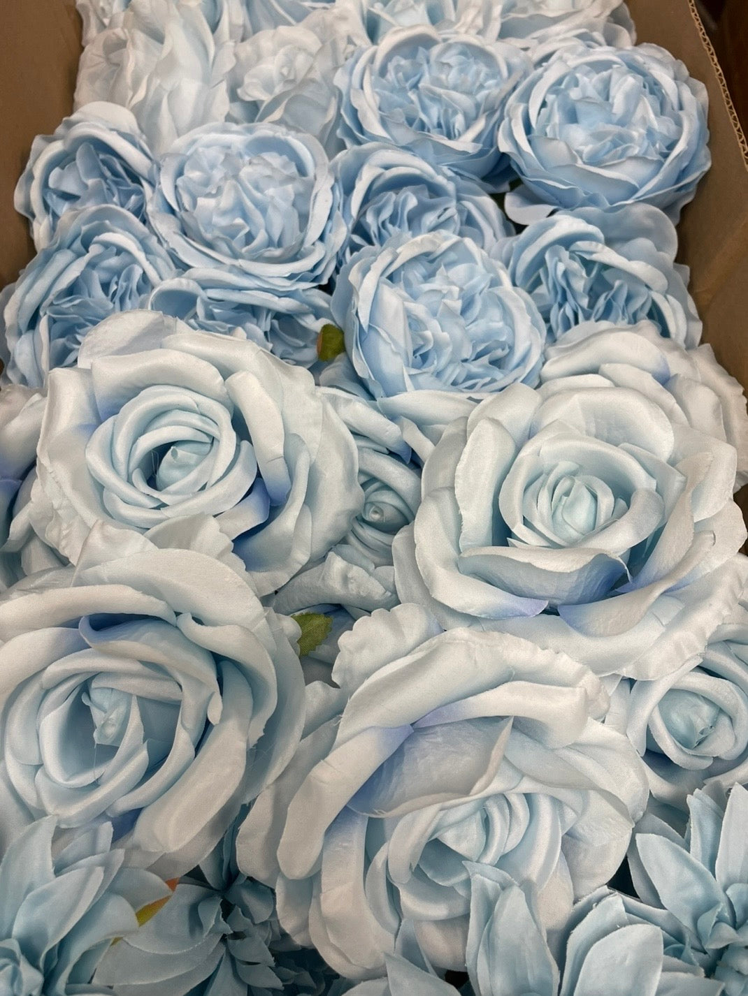 60 PCS All Light Blue Assorted Artificial Flower Heads B – Roses, Peonies, Dahlia