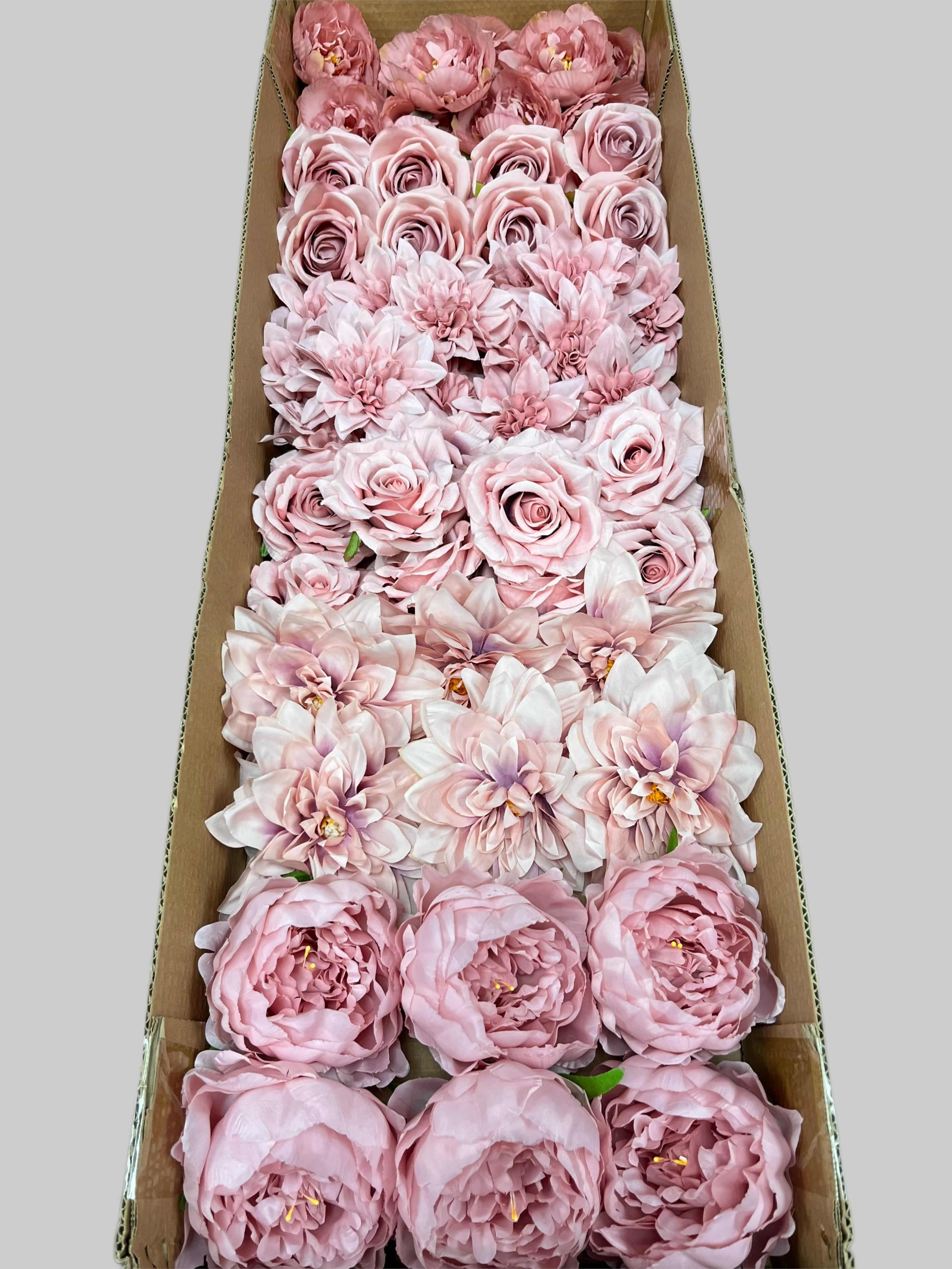 60 PCS All Dusty Blush Pink Assorted Artificial Flower Heads (AD2), Peonies, Rose & Dahlias