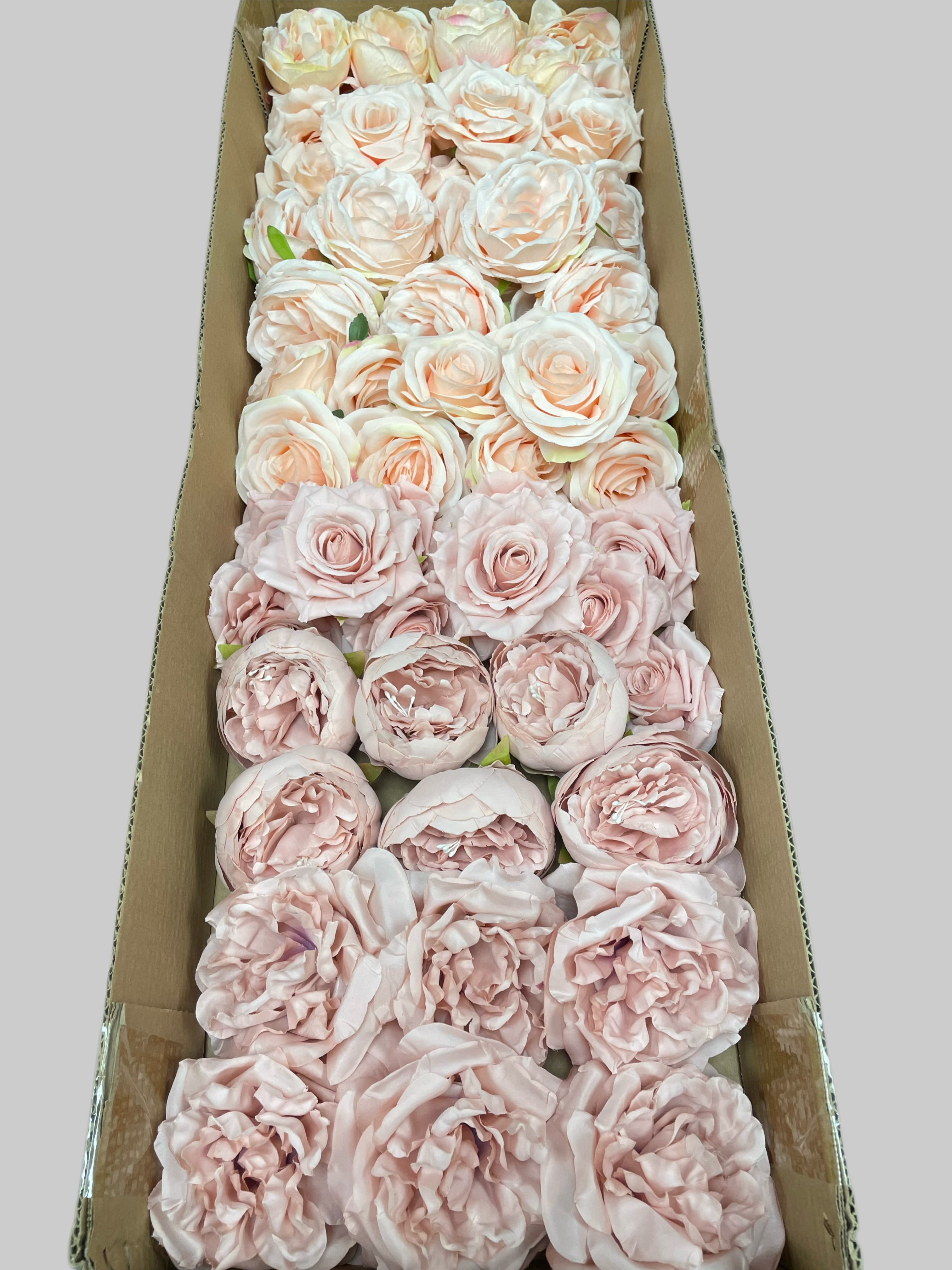 50/60 PCS All Nude Pink & Nude Beige Assorted Artificial Flower Heads (AM1), Peonies & Rose