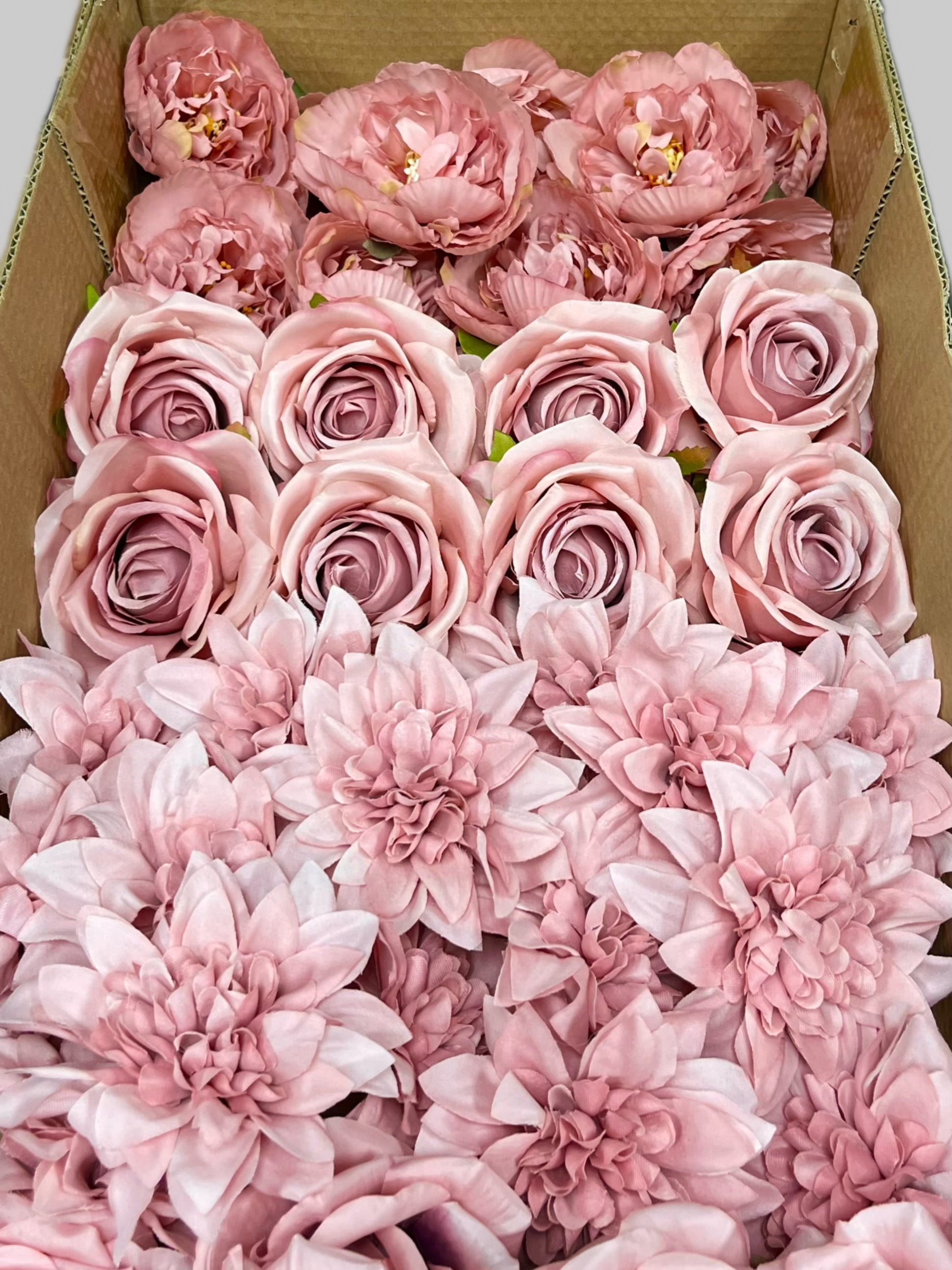 60 PCS All Dusty Blush Pink & Dusty Mauve Assorted Artificial Flower Heads (AD1), Peonies, Rose & Dahlias