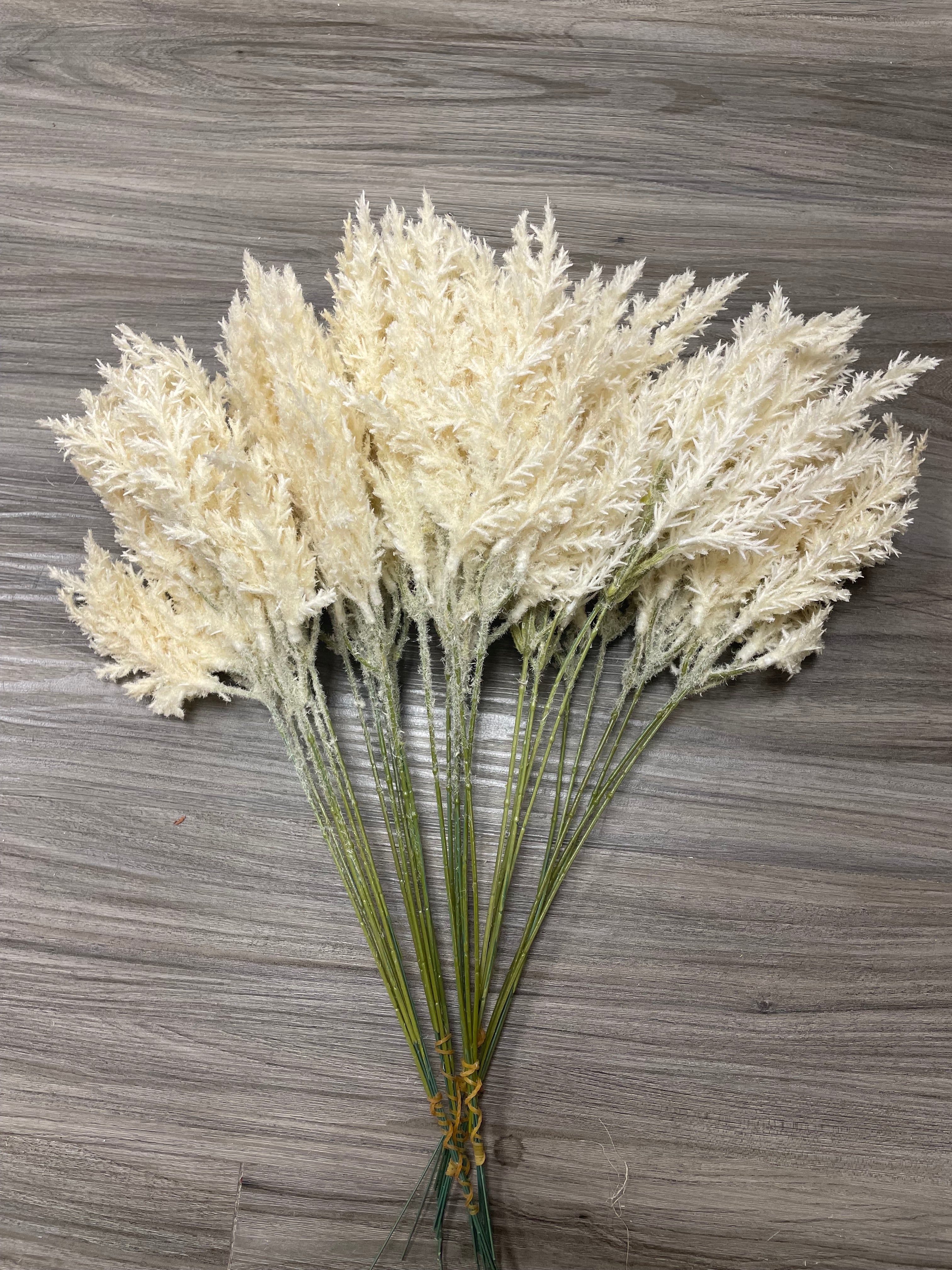3Bunches/5Bunches Artificial Pampas Grass Stems, Cream White Fluffy Filler, Realistic Dried Look for Wedding & DIY Decor (AF6)