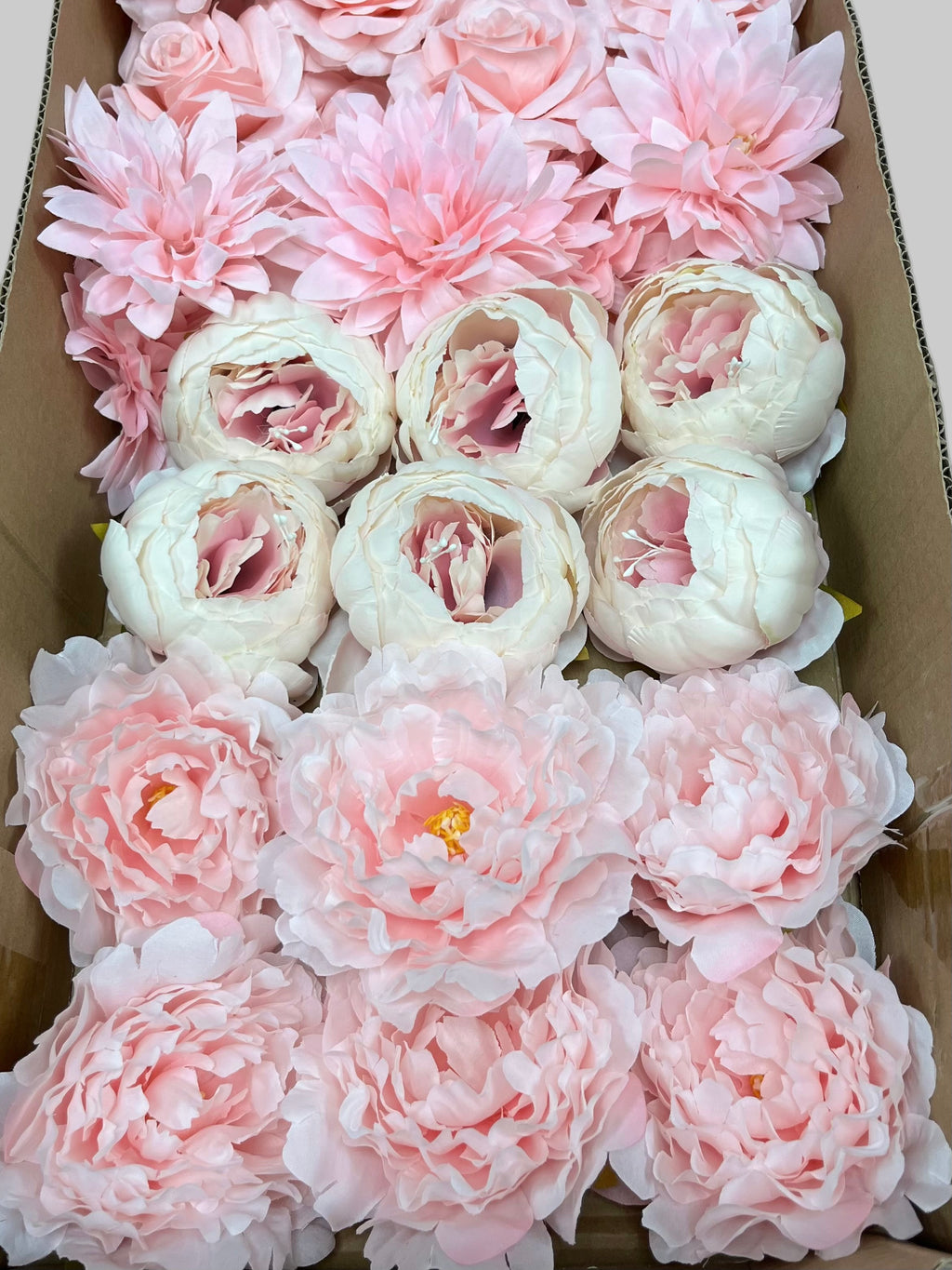 60 PCS All Pink Assorted Artificial Flower Heads (AP1AD3), Peonies, Rose, Dahlia, Carnation