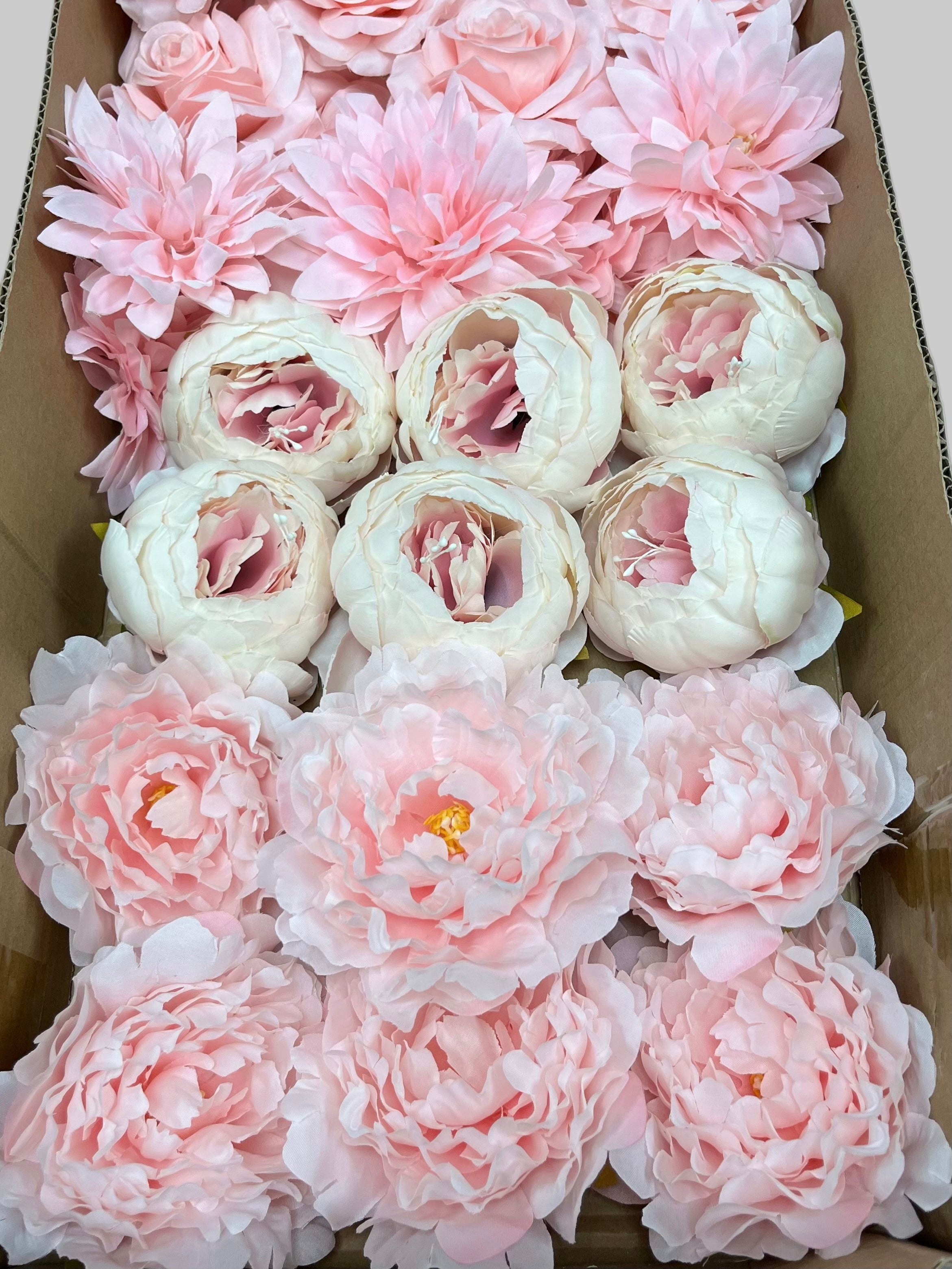 60 PCS All Pink Assorted Artificial Flower Heads (AP1AD3), Peonies, Rose, Dahlia, Carnation