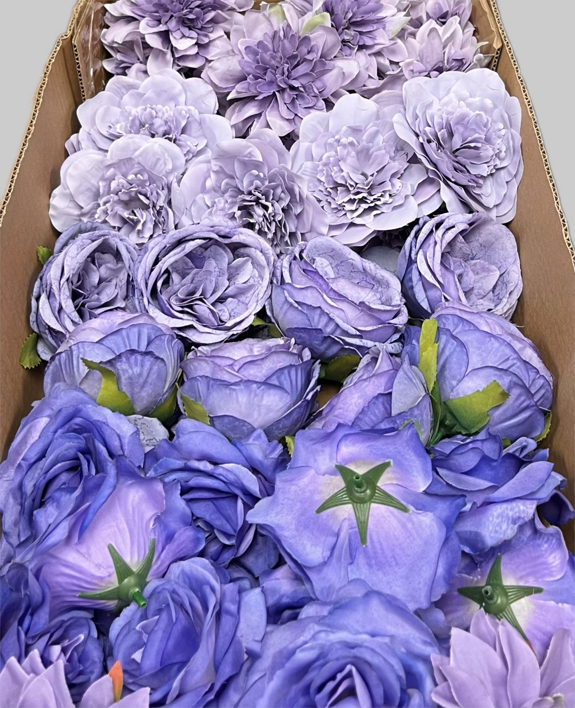 60 PCS All Purple Assorted Artificial Flower Heads C – Roses & Dahlias