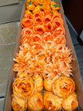 60/70 PCS All Orange Assorted Artificial Flower Heads B – Roses, Peonies, Dahlia, Ranunculus