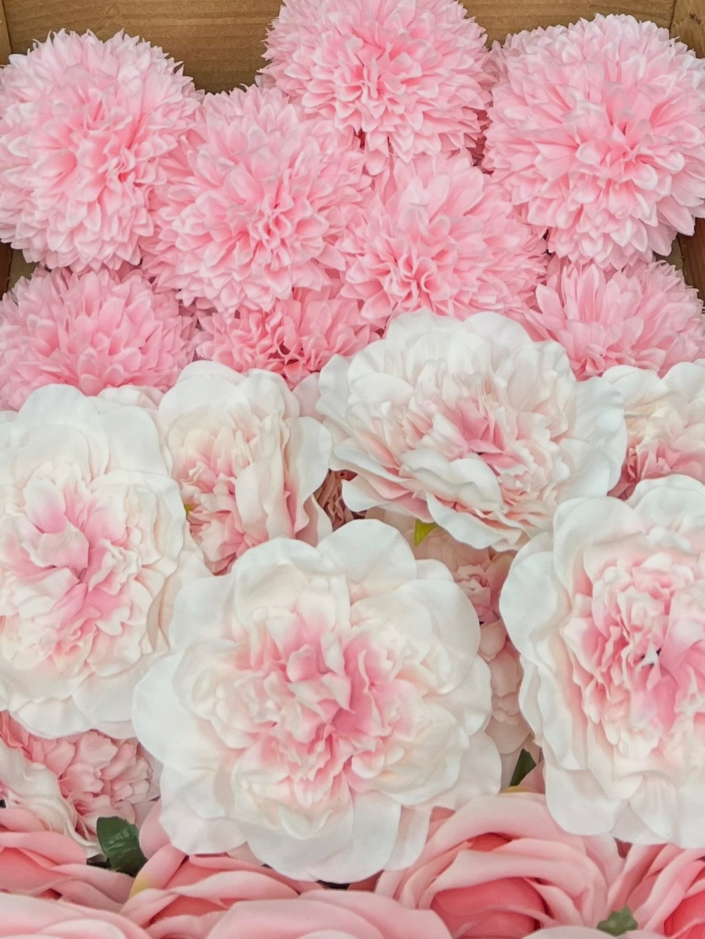 60 PCS All Pink Assorted Artificial Flower Heads (AP4), Peonies, Rose, Dahlia & Ping Pong Mums