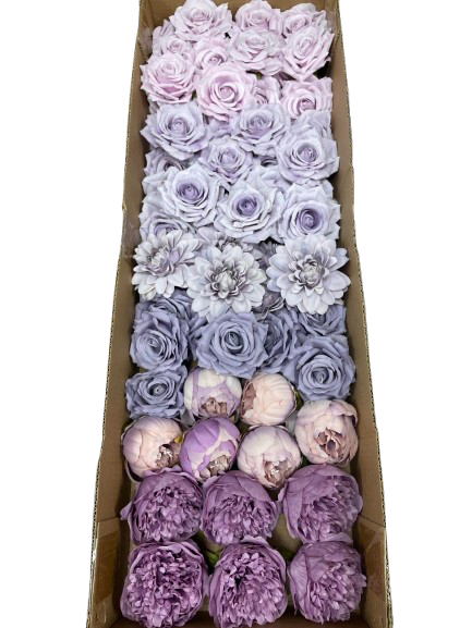 50/60 PCS All Purple Assorted Artificial Flower Heads (AZ6), Peonies, Roses & Dahlias