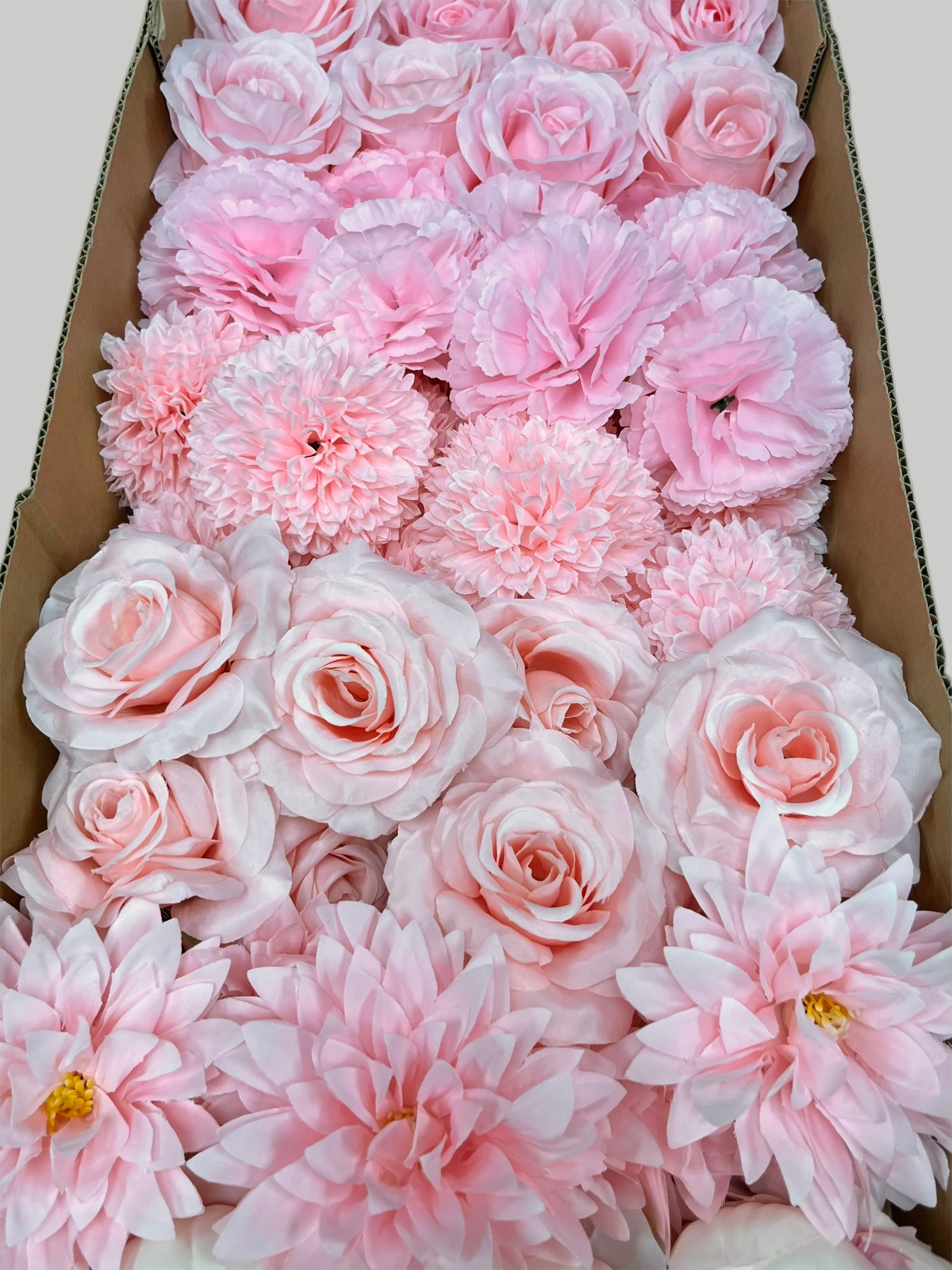 60 PCS All Pink Assorted Artificial Flower Heads (AP1AD2), Peonies, Rose, Dahlia, Carnation