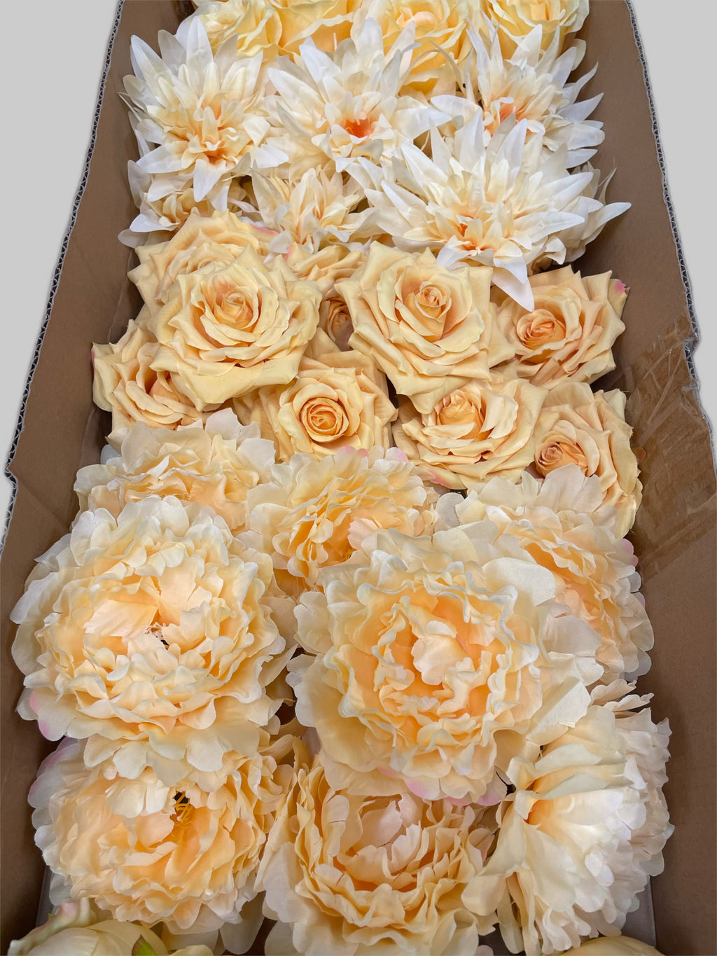 60 PCS All Yellow Assorted Artificial Flower Heads B – Roses, Peonies & Dahlias