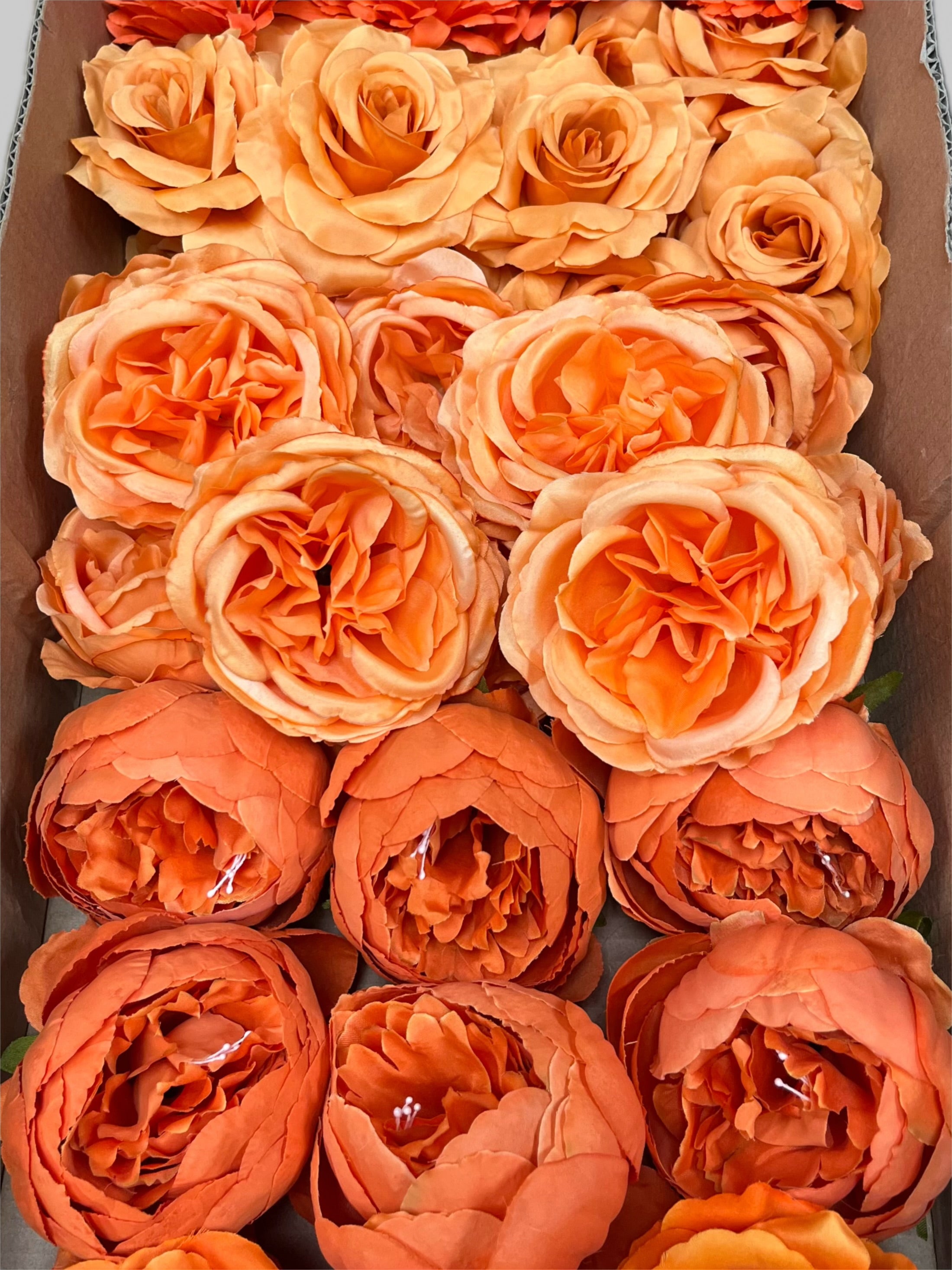 60PCS All Orange Assorted Artificial Flower Heads (AO2), Peonies, Rose, Ranunculus, Ping Pong Mums & Chrysanthemums