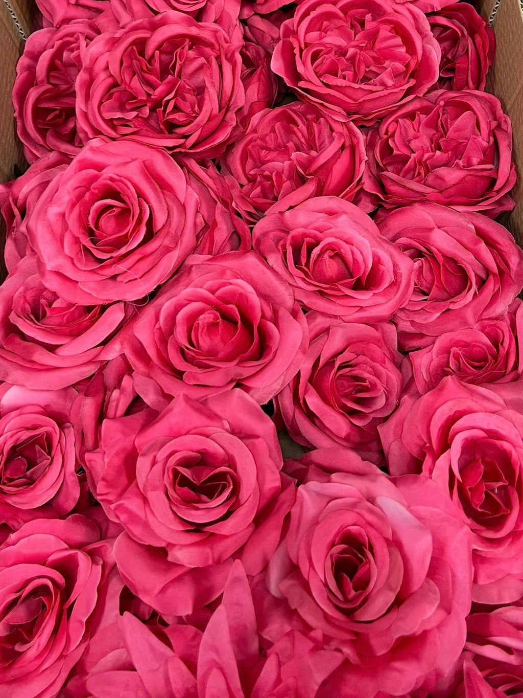 60 PCS All Fuchsia & Hot Pink Assorted Artificial Flower Heads (AH1), Peonies, Rose & Flame Chrysanthemums