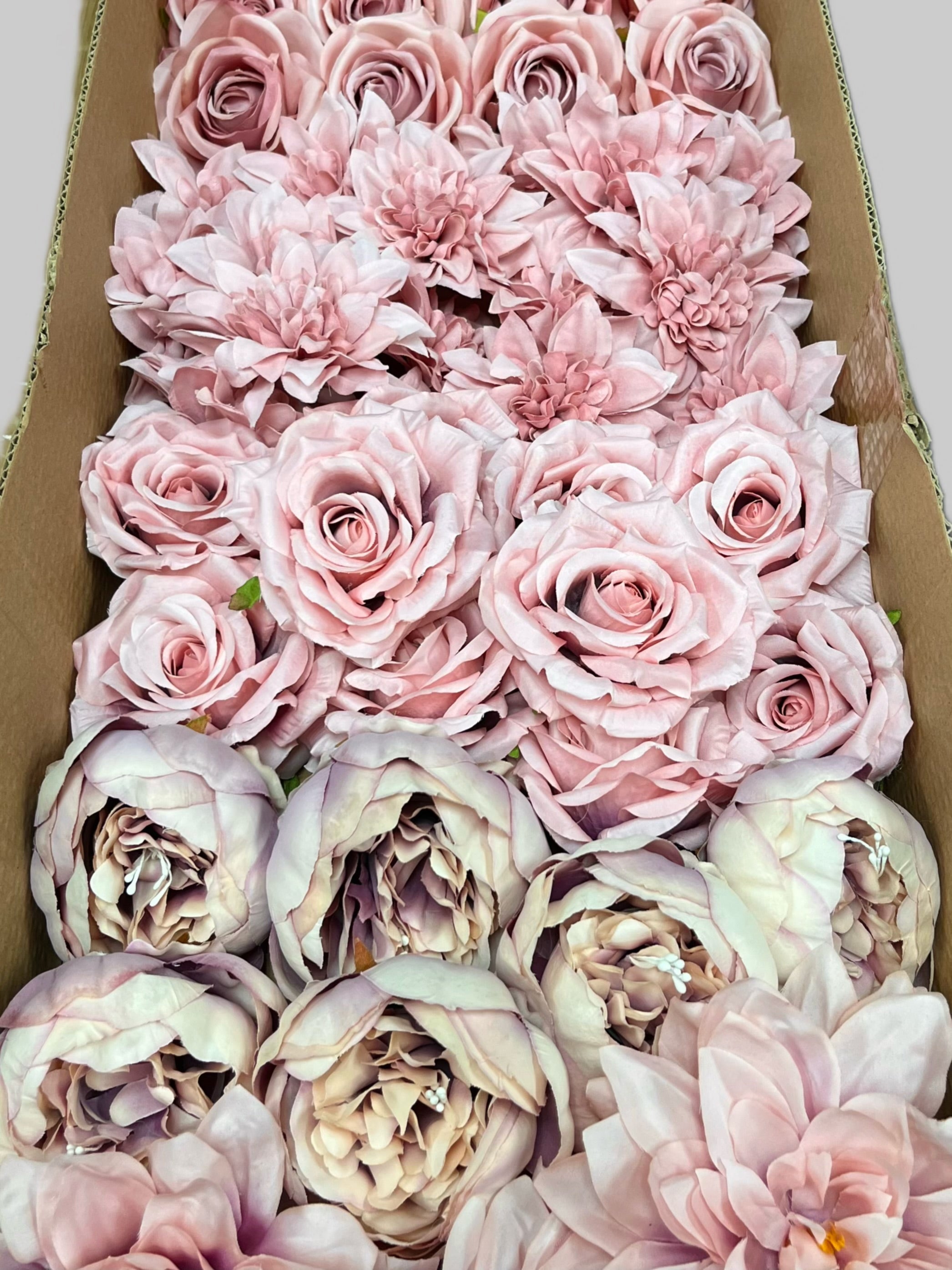 60 PCS All Dusty Blush Pink & Dusty Mauve Assorted Artificial Flower Heads (AD1), Peonies, Rose & Dahlias