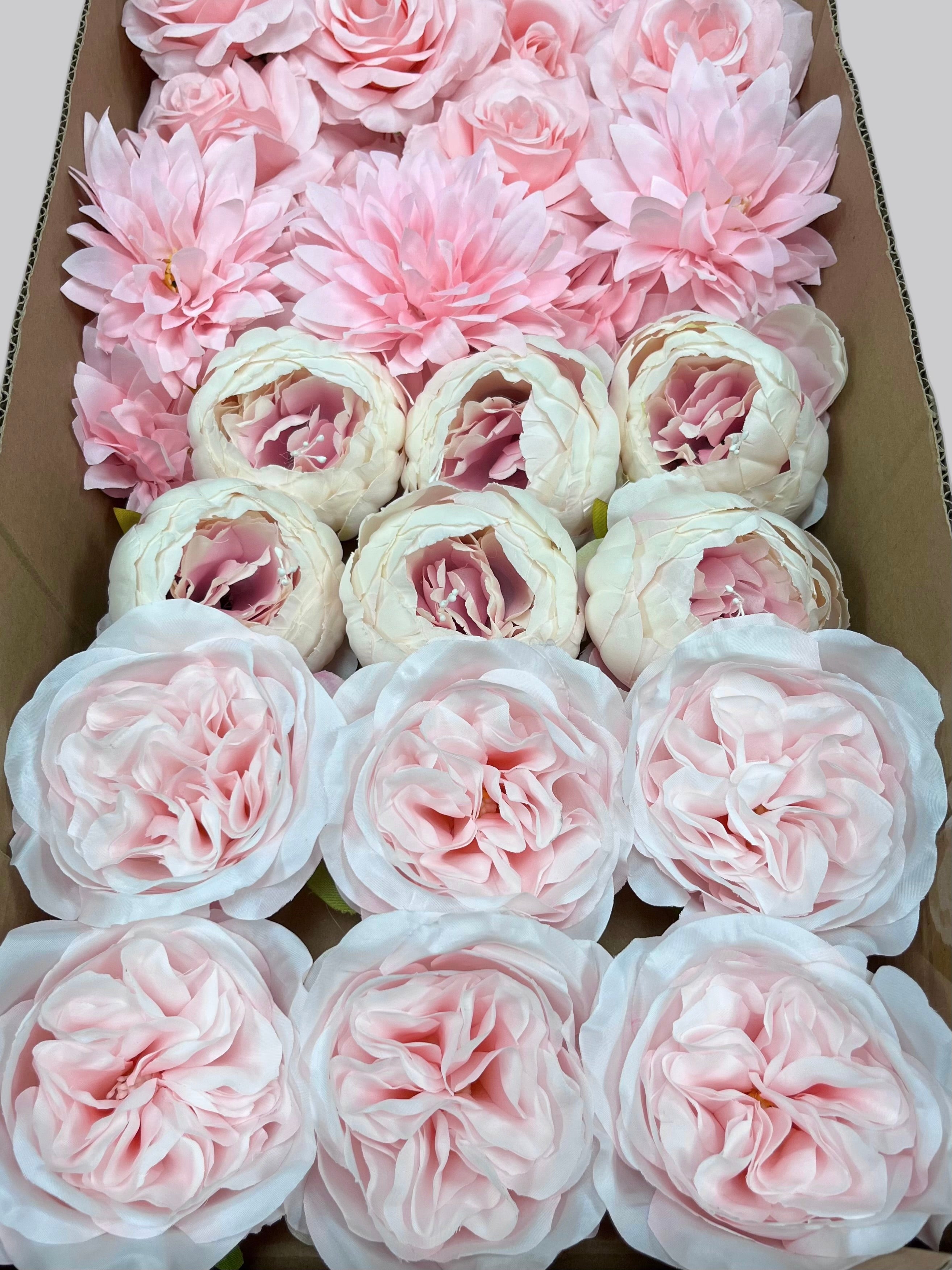 60 PCS All Pink Assorted Artificial Flower Heads (AP1AD2), Peonies, Rose, Dahlia, Carnation