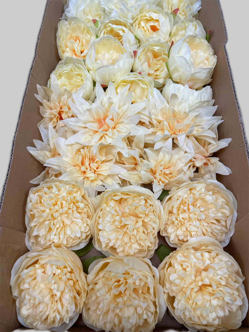 60 PCS All Yellow Assorted Artificial Flower Heads C – Peonies & Flame Chrysanthemums