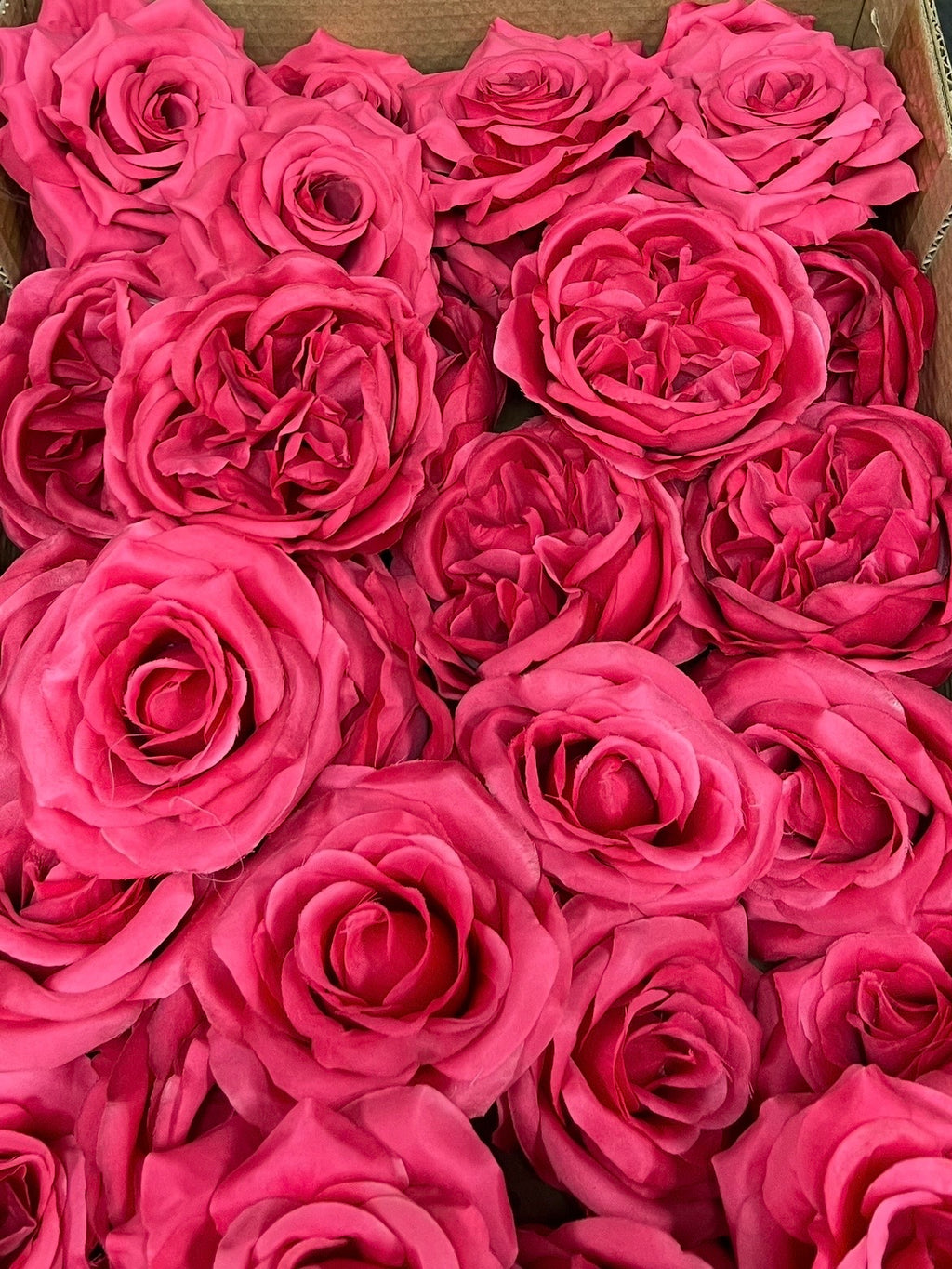 60 PCS All Fuchsia & Hot Pink Assorted Artificial Flower Heads (AH1), Peonies, Rose & Flame Chrysanthemums