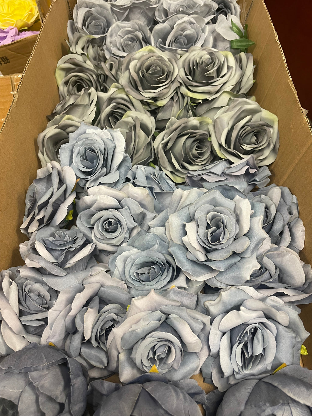 50 PCS All Dusty Blue Assorted Artificial Flower Heads A – Roses, Peonies