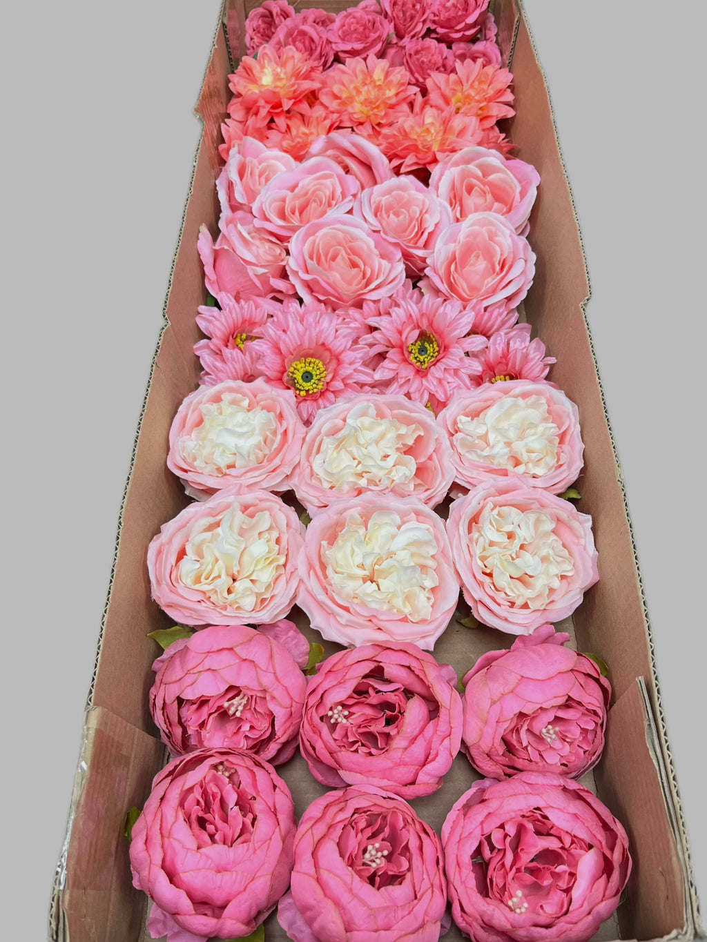 60 PCS Artificial Flower Heads (AS12), Hot Pink & Pink Mixed Flower - Roses, Peonies, Dahlias & Chrysanthemums