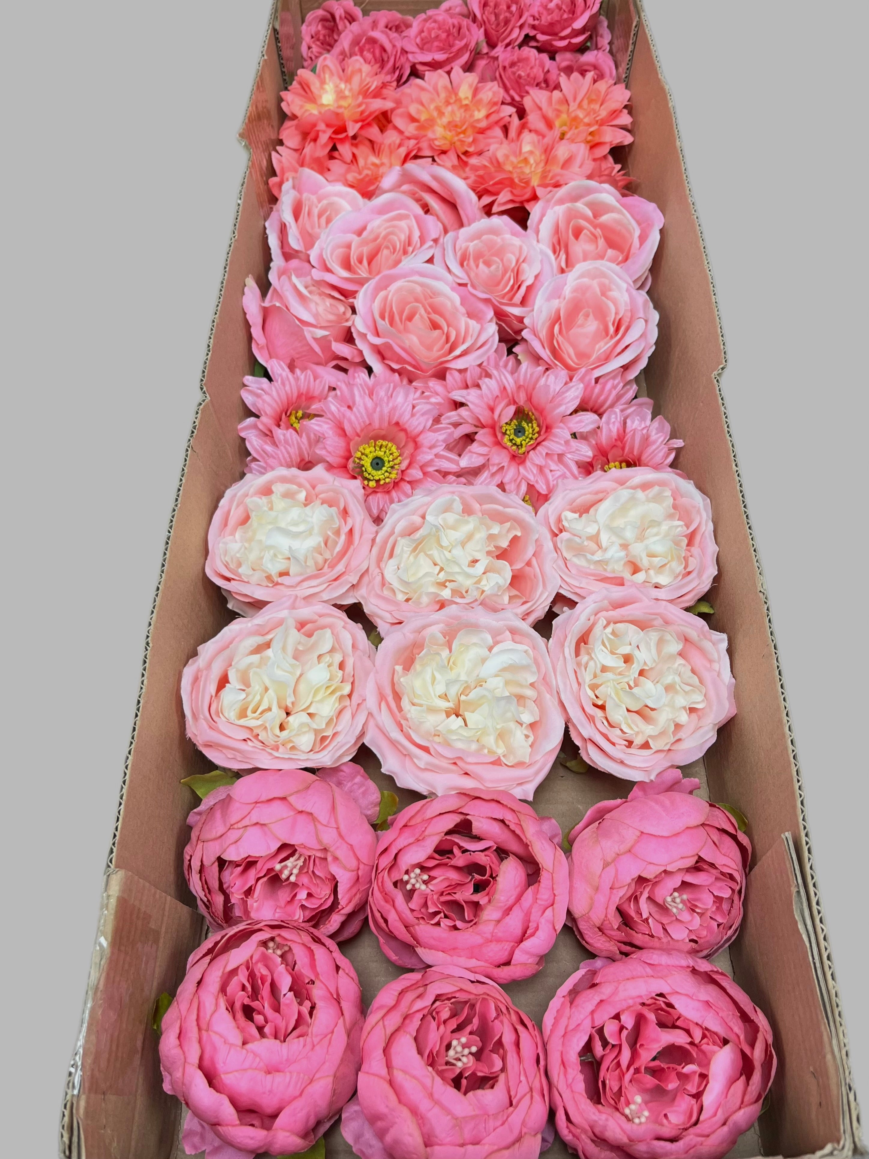 60 PCS Artificial Flower Heads (AS12), Hot Pink & Pink Mixed Flower - Roses, Peonies, Dahlias & Chrysanthemums