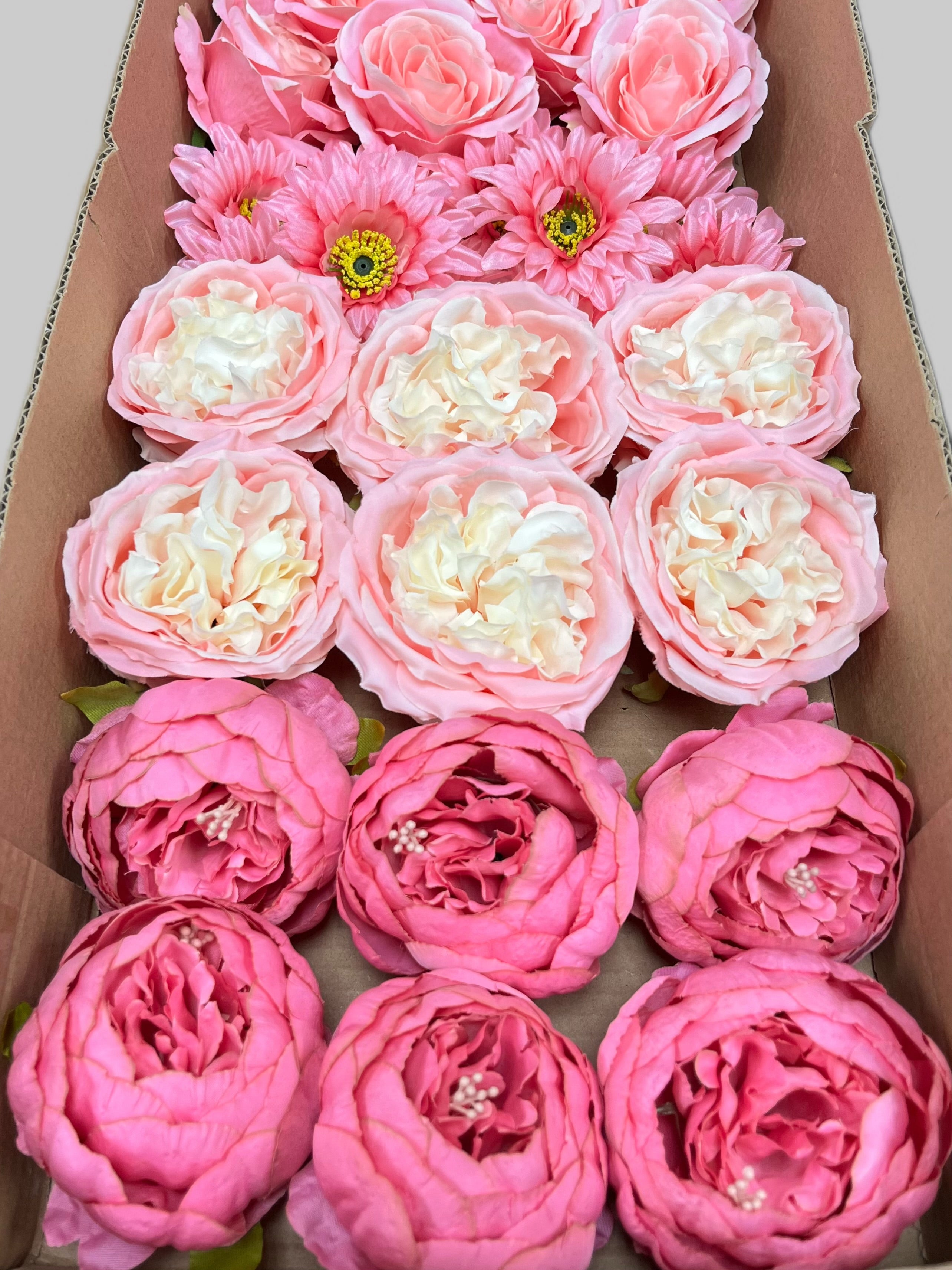 60 PCS Artificial Flower Heads (AS12), Hot Pink & Pink Mixed Flower - Roses, Peonies, Dahlias & Chrysanthemums
