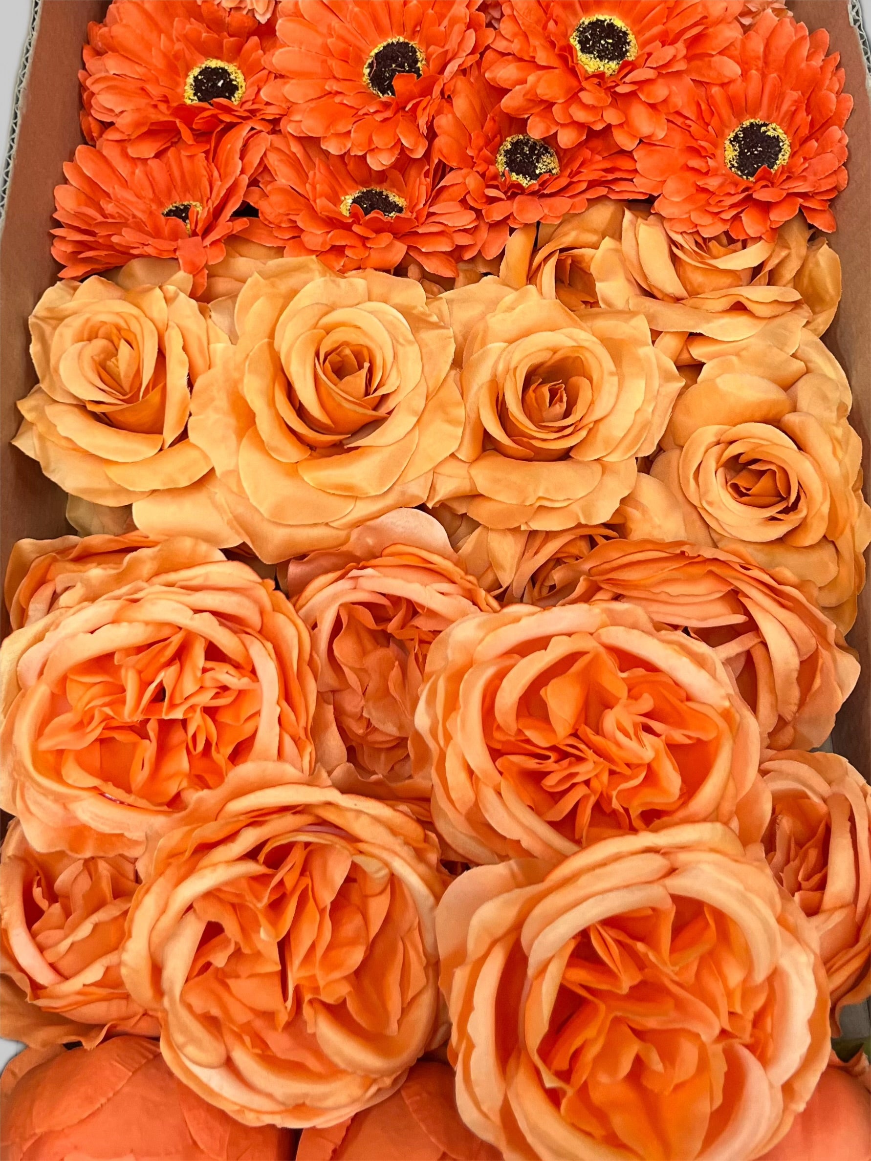60PCS All Orange Assorted Artificial Flower Heads (AO2), Peonies, Rose, Ranunculus, Ping Pong Mums & Chrysanthemums