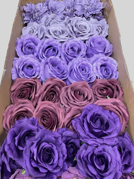 50/60 PCS All Purple Assorted Artificial Flower Heads (AZ5), Peonies, Rose & Dahlia