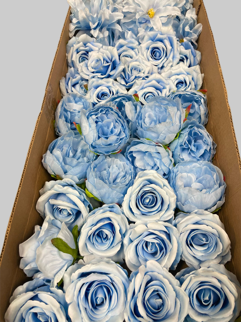 60 PCS All Light Blue  Assorted Artificial Flower Heads C – Roses, Peonies, Orchid