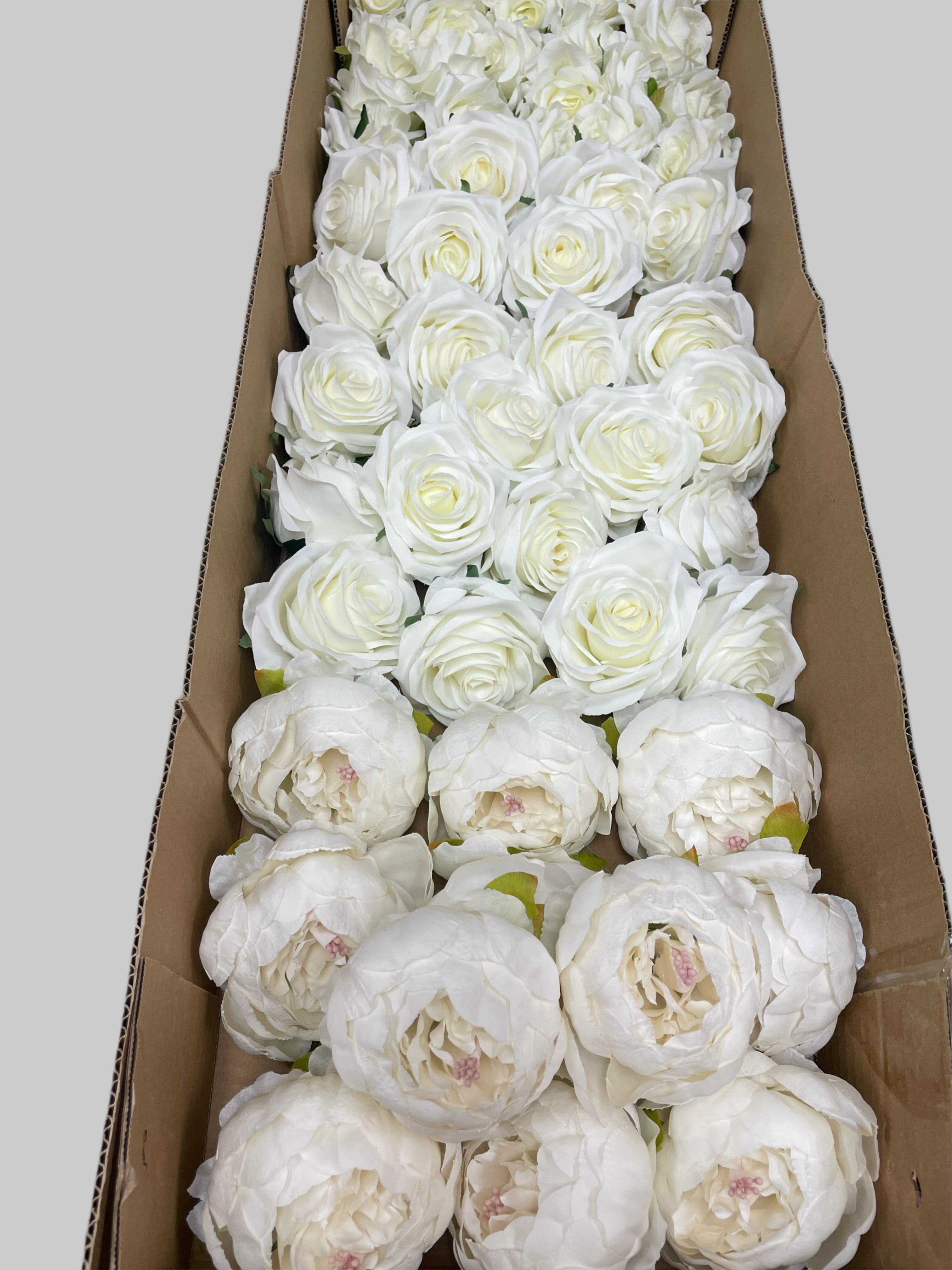 50 PCS All White Assorted Artificial Flower Heads A – Roses, Peonies