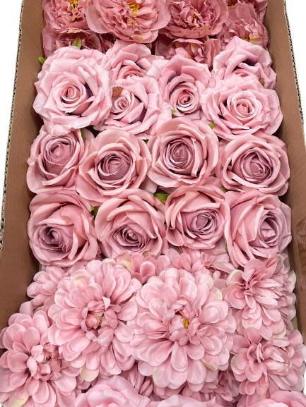 50/60 PCS All Dusty Blush Pink Assorted Artificial Flower Heads (AD4), Peonies, Roses & Dahlias