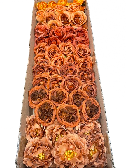 50/60 PCS Artificial Flower Heads (AT1), Terracotta, Burnt Orange, Rust Orange & Caramel Brown Mixed Colors for Wedding & DIY Decor