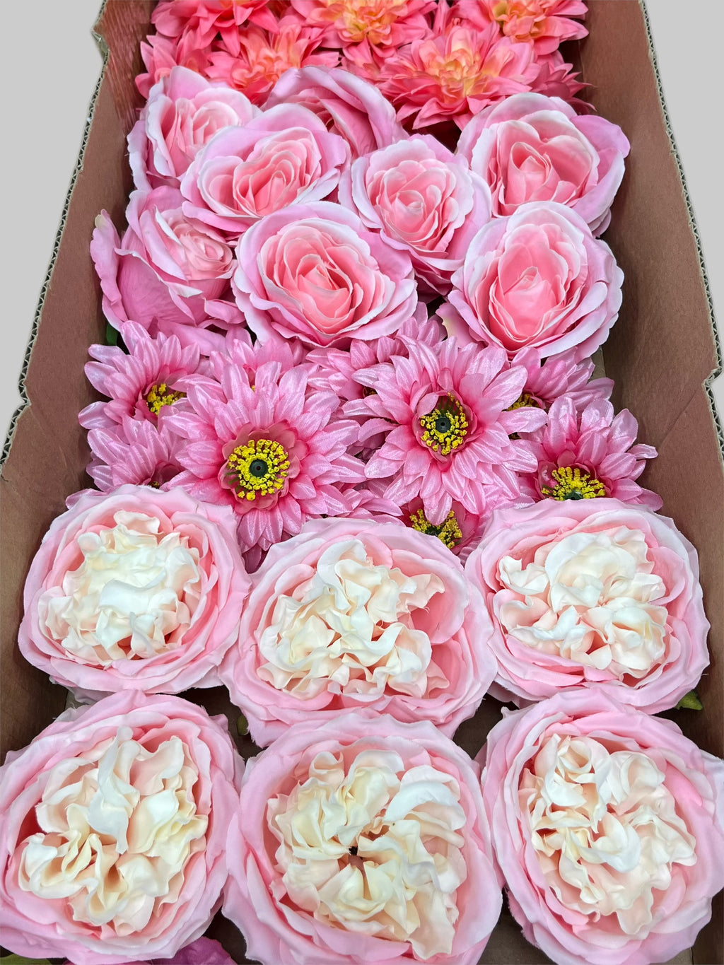 60 PCS Artificial Flower Heads (AS12), Hot Pink & Pink Mixed Flower - Roses, Peonies, Dahlias & Chrysanthemums