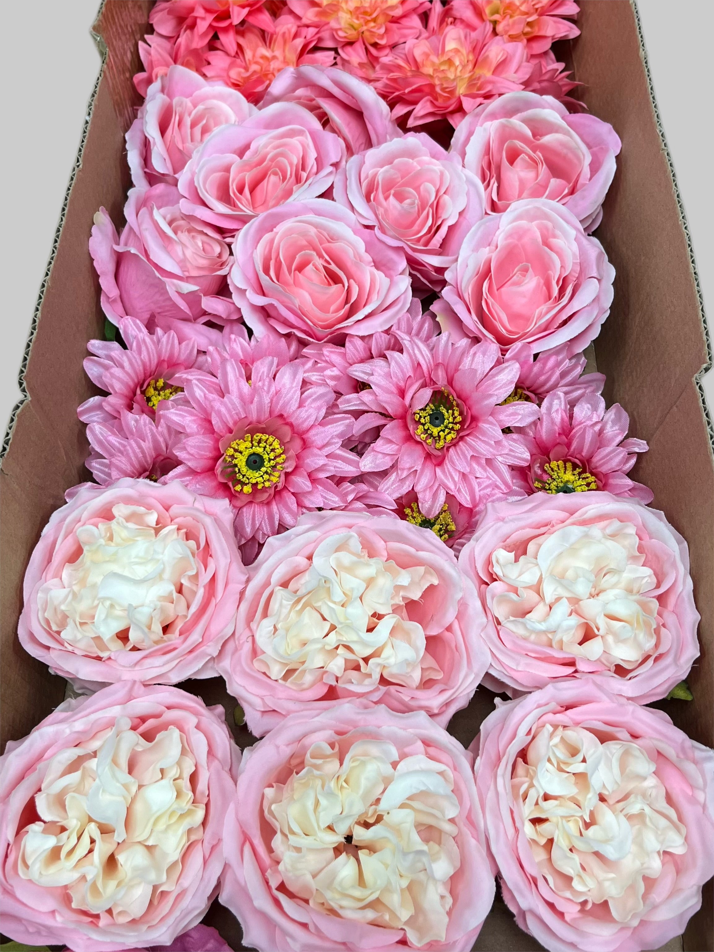 60 PCS Artificial Flower Heads (AS12), Hot Pink & Pink Mixed Flower - Roses, Peonies, Dahlias & Chrysanthemums