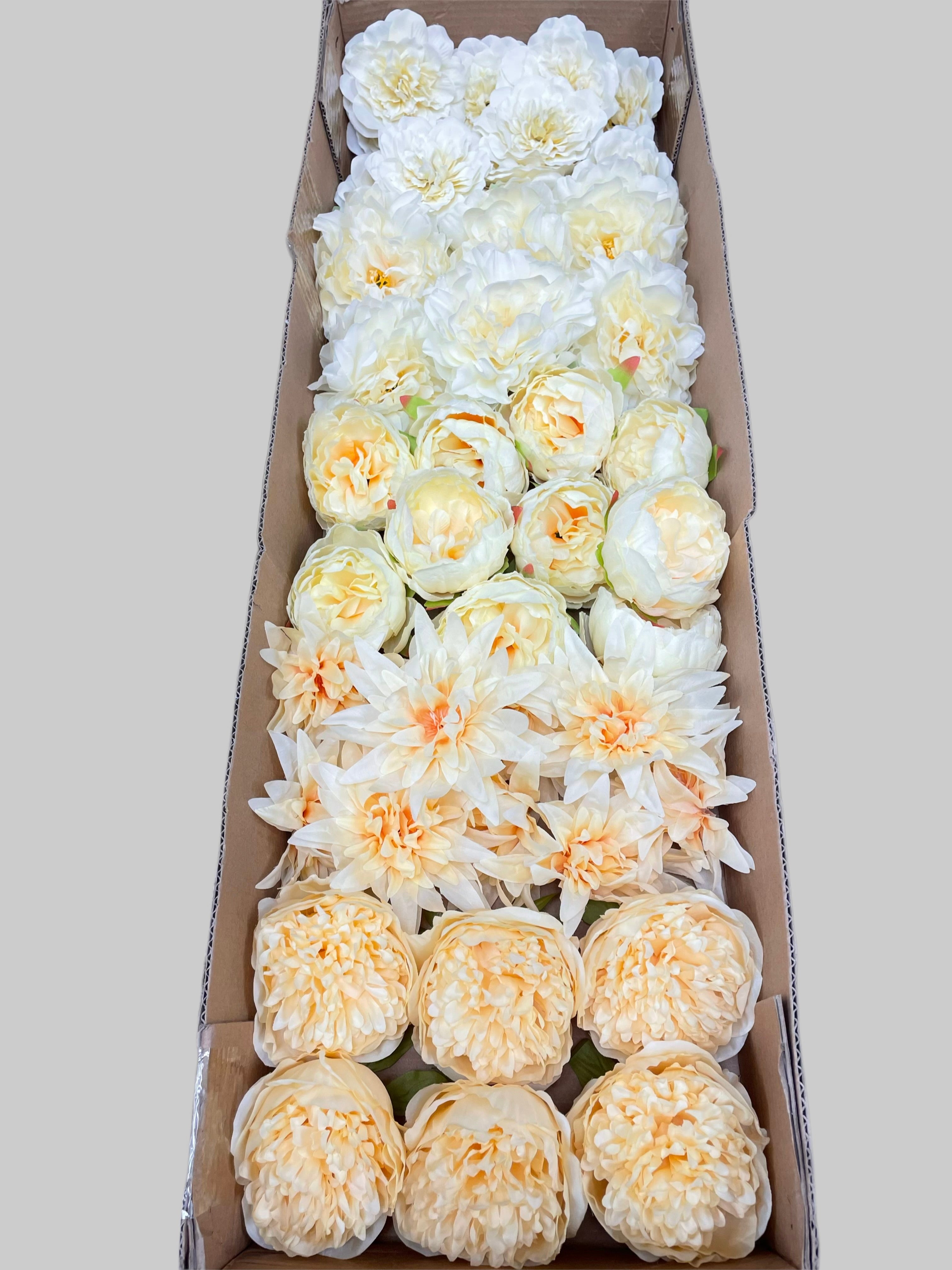 60 PCS All Yellow Assorted Artificial Flower Heads C – Peonies & Flame Chrysanthemums