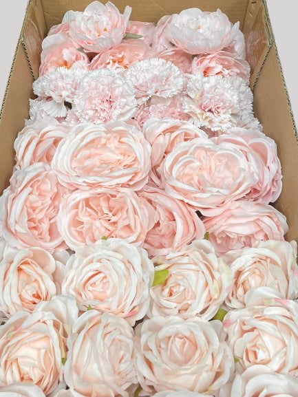 50/60 PCS All Pink Assorted Artificial Flower Heads (AP6), Peonies, Rose, Carnations & Full Bloom Peonies