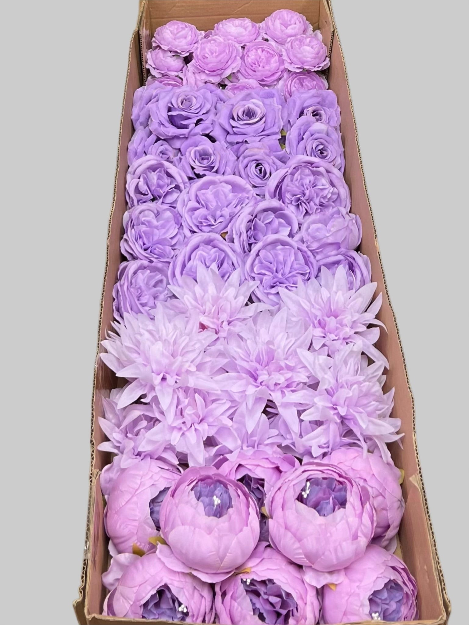 60 PCS All Purple Assorted Artificial Flower Heads A – Roses, Peonies, Flame Chrysanthemum & Ranunculus
