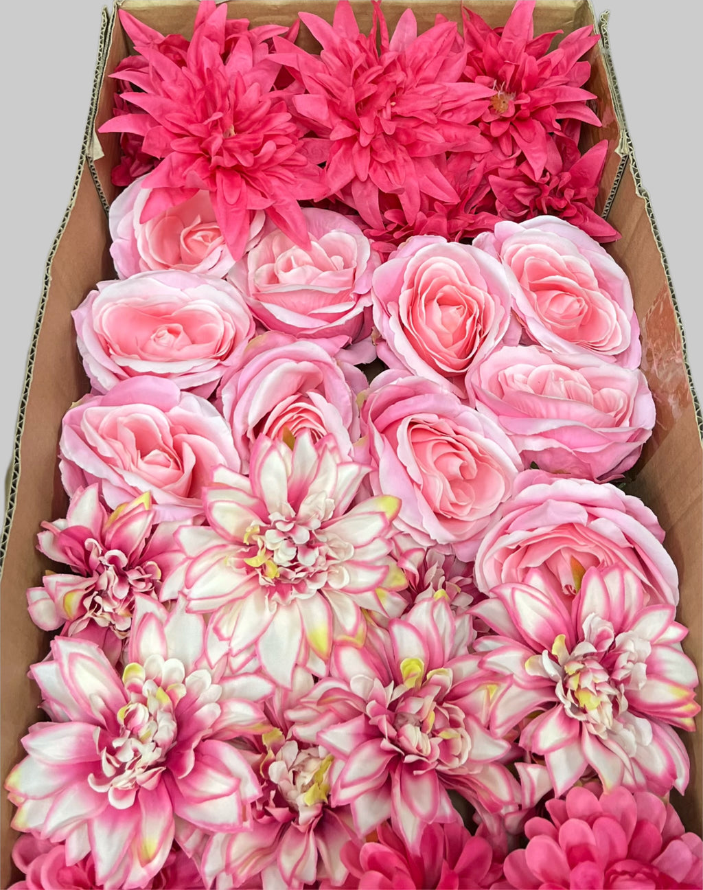 60 PCS Artificial Flower Heads (AS10), Hot Pink & Pink Mixed Flower - Roses, Peonies, Dahlias & Flame Chrysanthemums