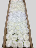 50 PCS All White Assorted Artificial Flower Heads (AW1), Peonies & Rose