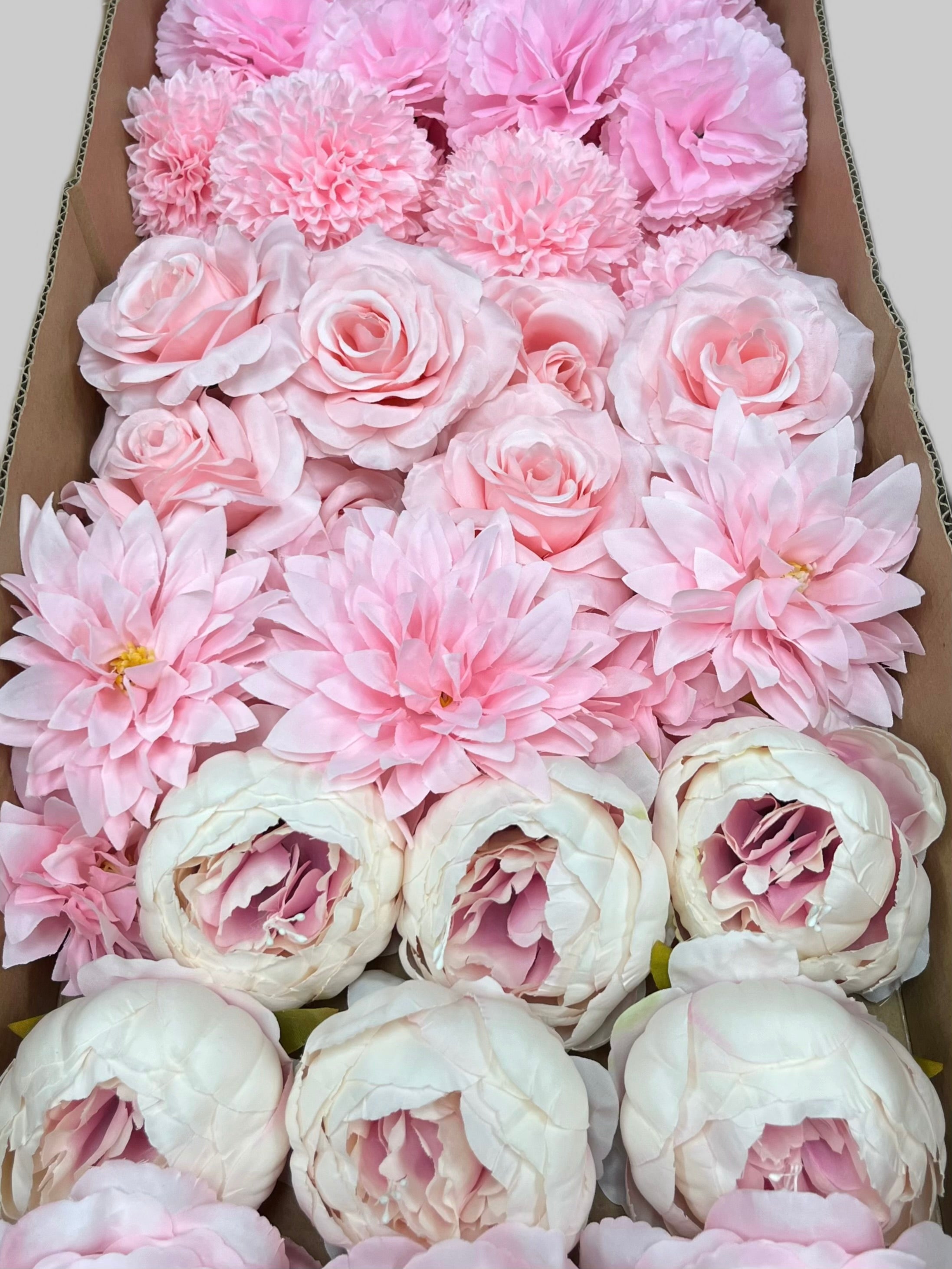 60 PCS All Pink Assorted Artificial Flower Heads (AP1AD1), Peonies, Rose, Dahlia, Carnation