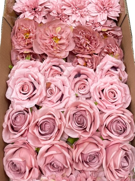 50/60 PCS All Dusty Blush Pink Assorted Artificial Flower Heads (AD4), Peonies, Roses & Dahlias