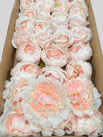50/60 PCS All Pink Assorted Artificial Flower Heads (AP6), Peonies, Rose, Carnations & Full Bloom Peonies