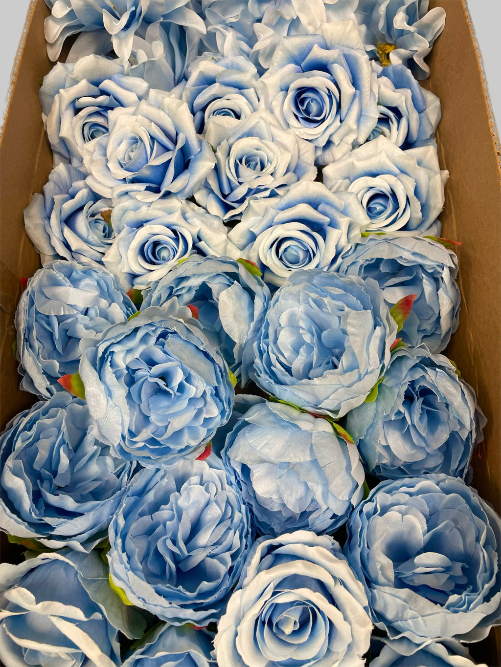 60 PCS All Light Blue  Assorted Artificial Flower Heads C – Roses, Peonies, Orchid