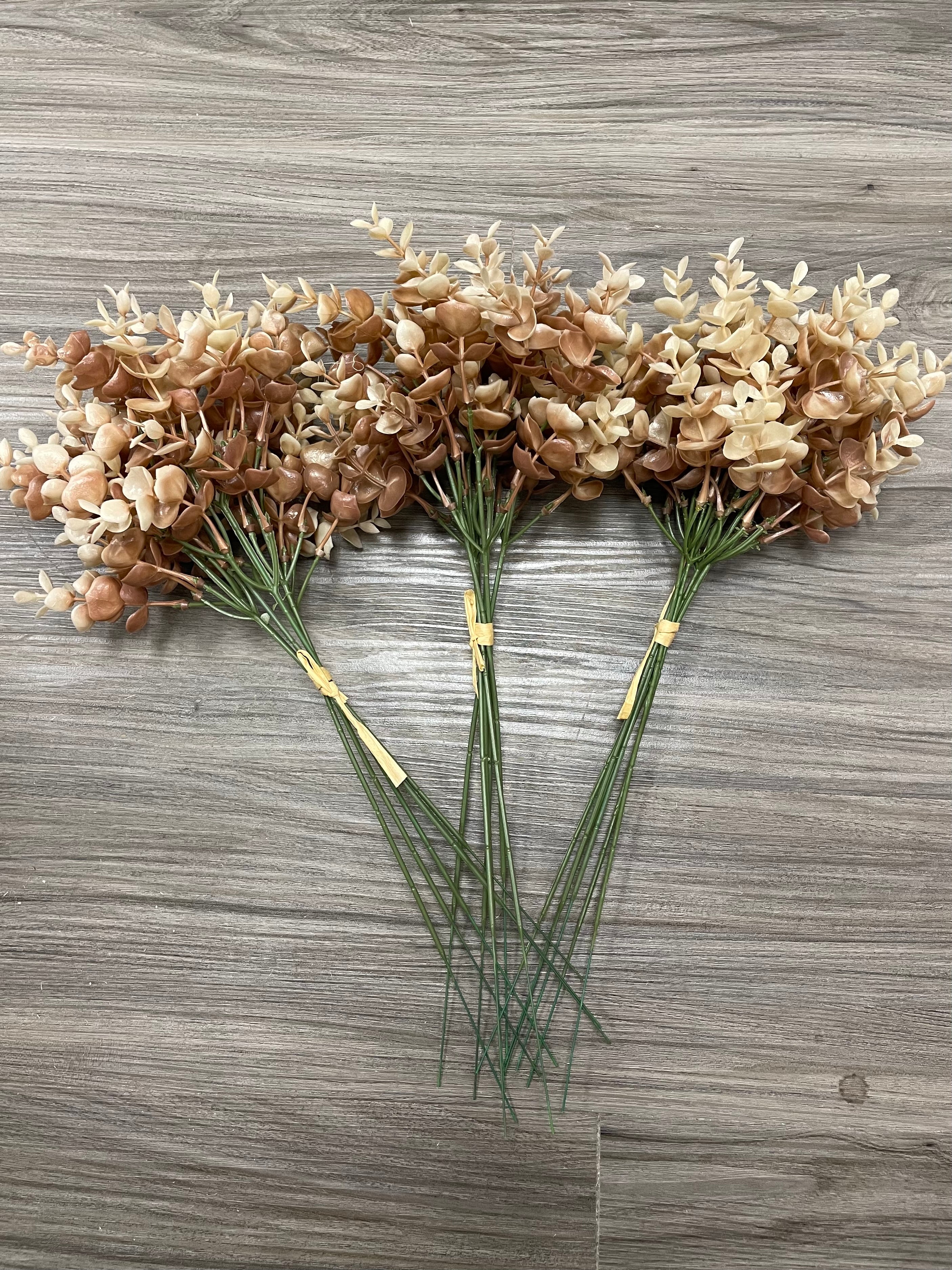 3Bunches/5Bunches Artificial Eucalyptus Stems, Warm Beige & Caramel, Wedding, Bouquet & Fall Decor (AF1)