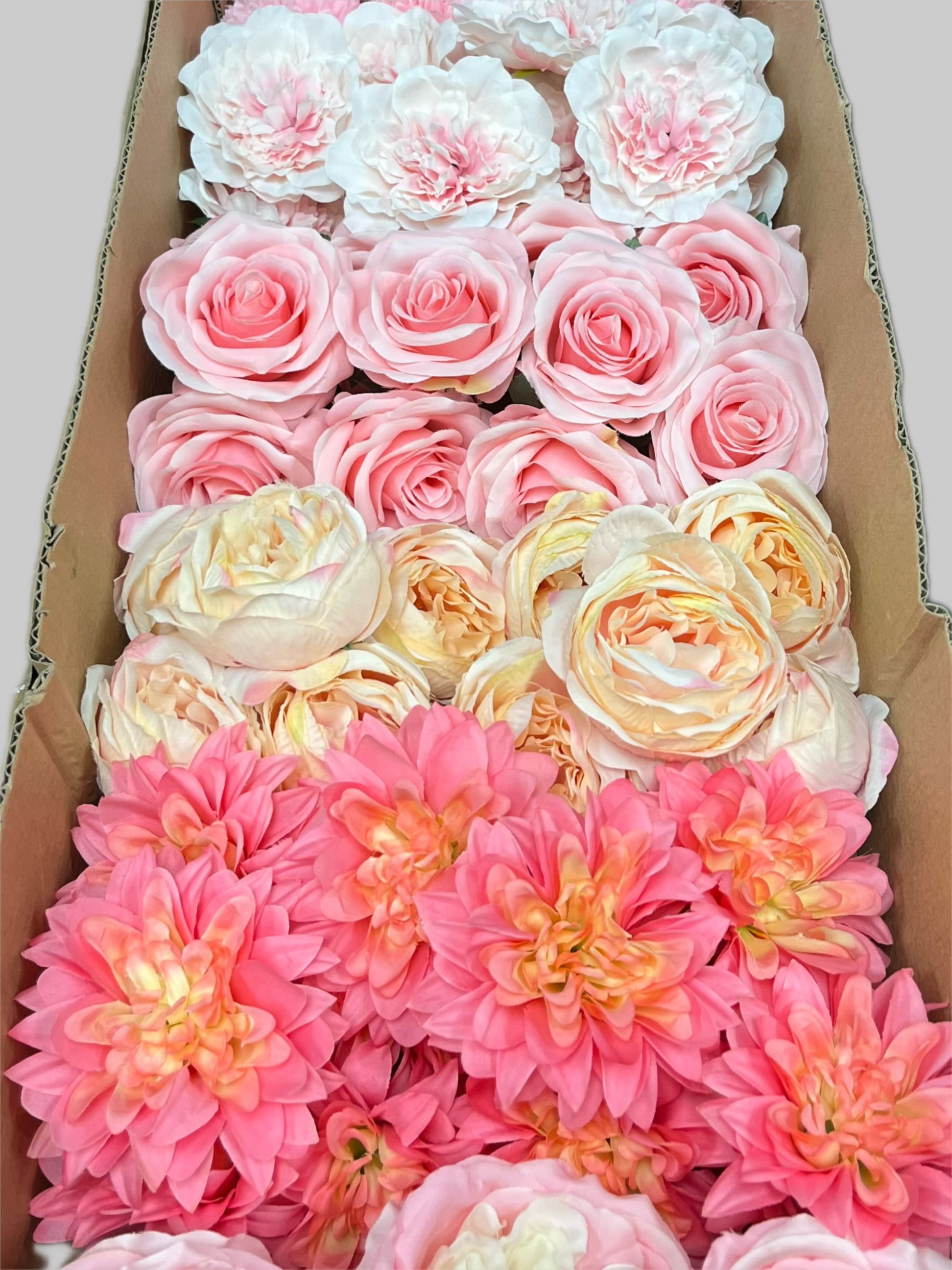 60 PCS All Pink Assorted Artificial Flower Heads (AP4), Peonies, Rose, Dahlia & Ping Pong Mums