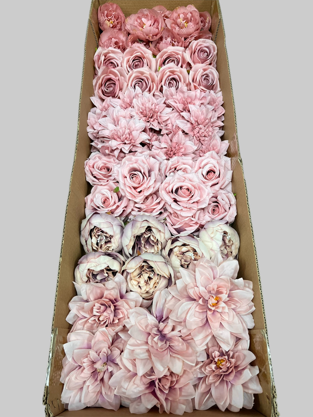 60 PCS All Dusty Blush Pink & Dusty Mauve Assorted Artificial Flower Heads (AD1), Peonies, Rose & Dahlias